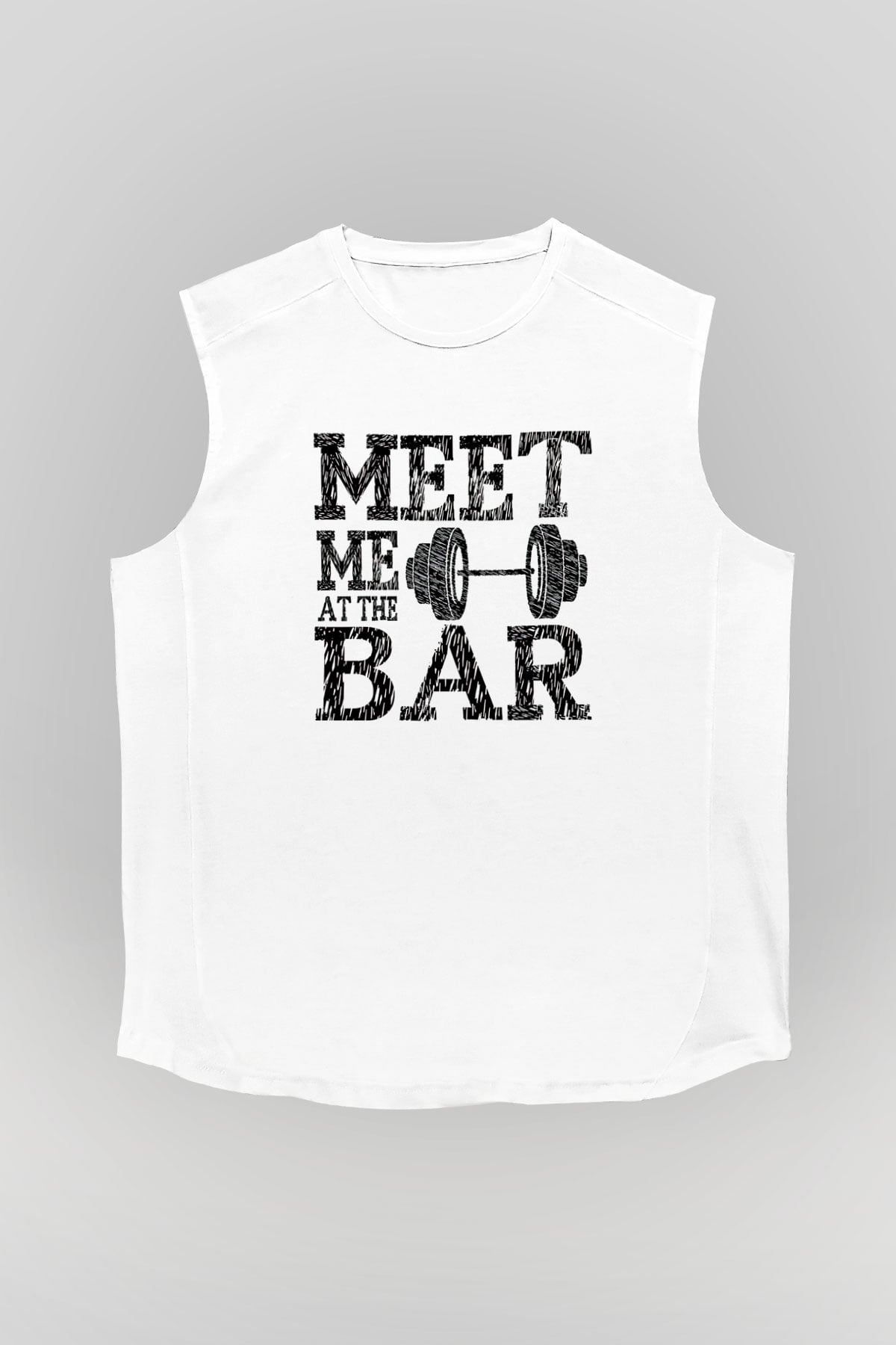 Halter Baskılı Unisex Kolsuz Beyaz Tişört