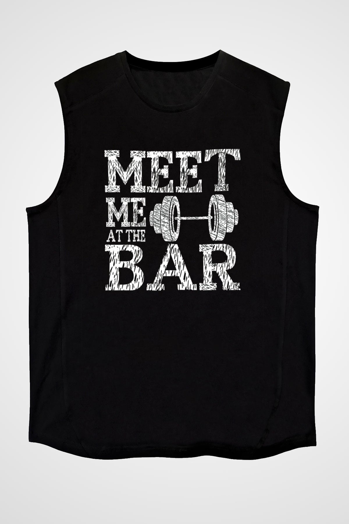 Halter Baskılı Unisex Siyah Kolsuz Tişört