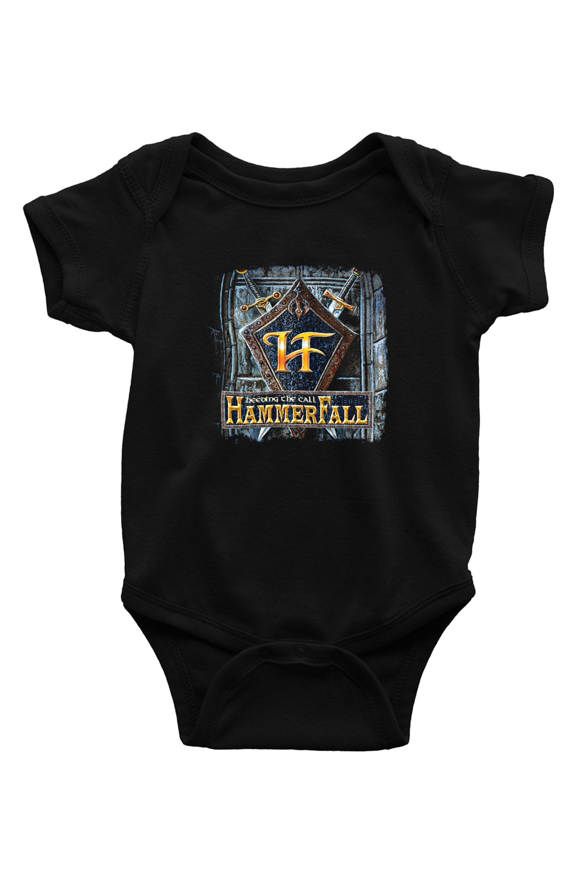 HammerFall Baskılı Unisex Siyah Bebek Body - Zıbın