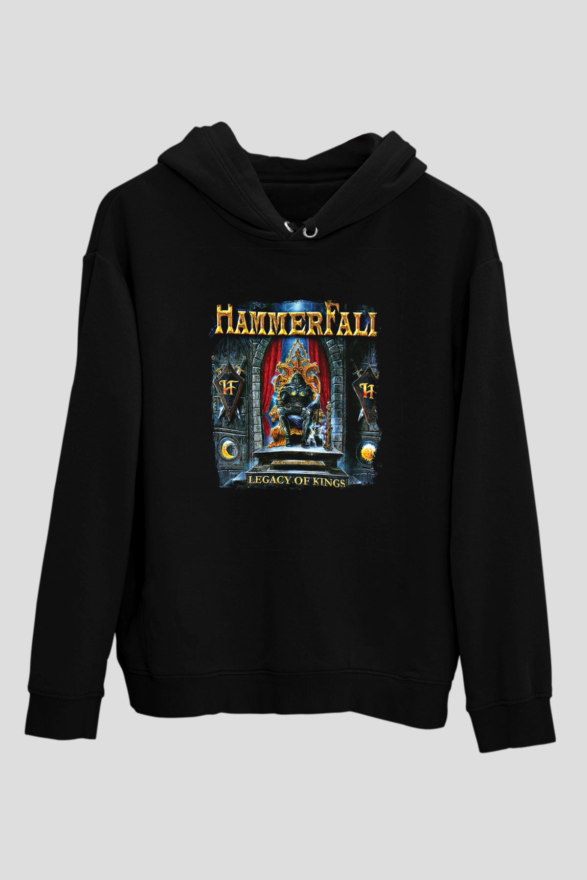 HammerFall Baskılı Unisex Siyah Hoodie