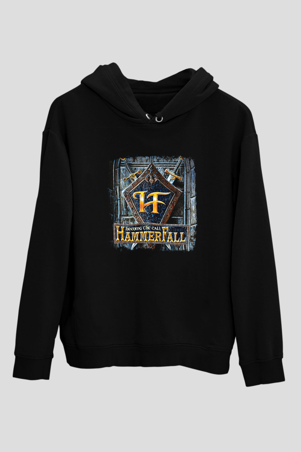 HammerFall Baskılı Unisex Siyah Hoodie