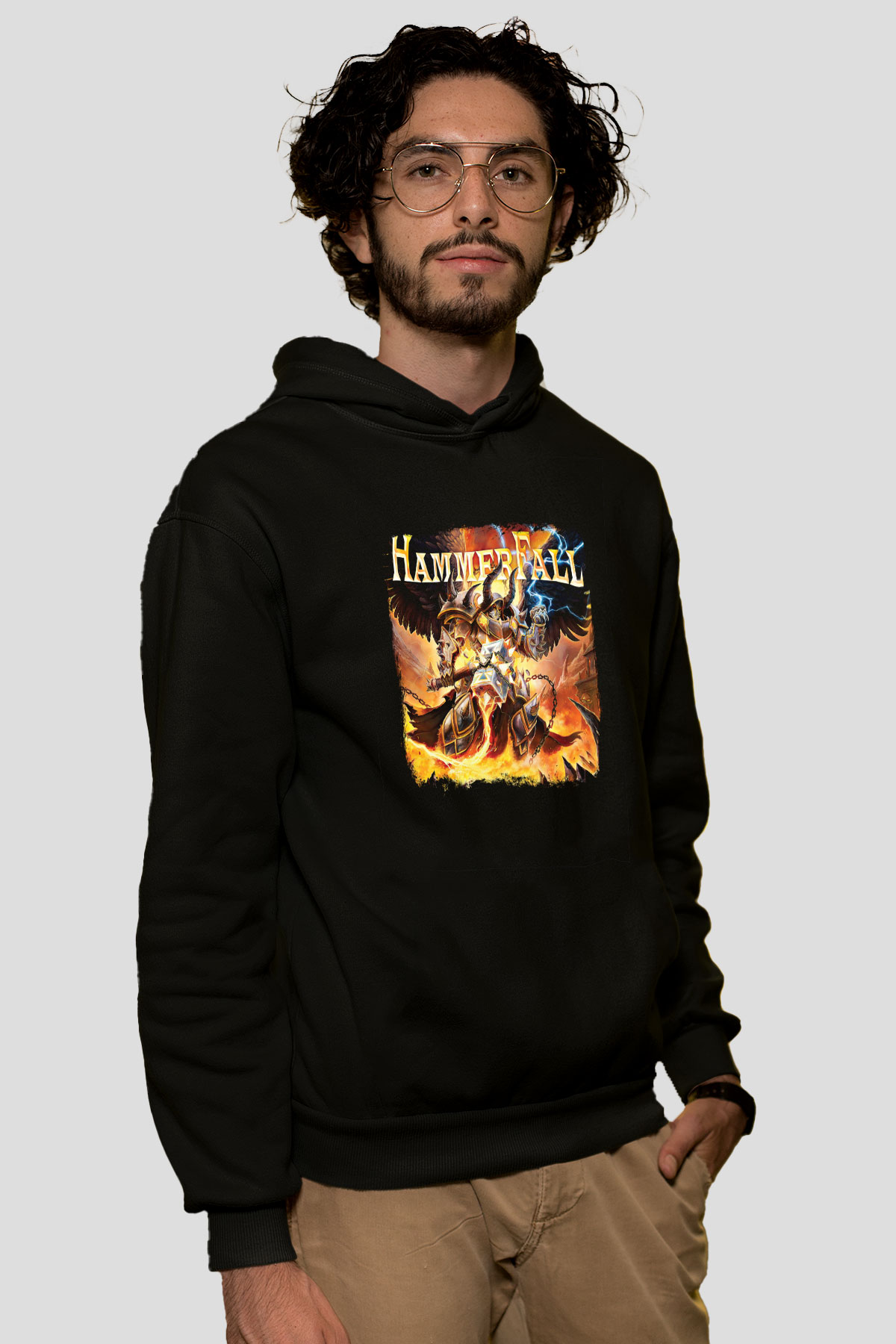 HammerFall Baskılı Unisex Siyah Hoodie