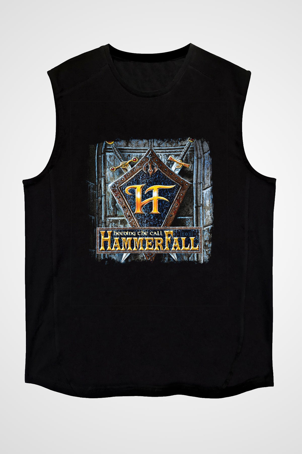 HammerFall Baskılı Unisex Siyah Kolsuz Tişört
