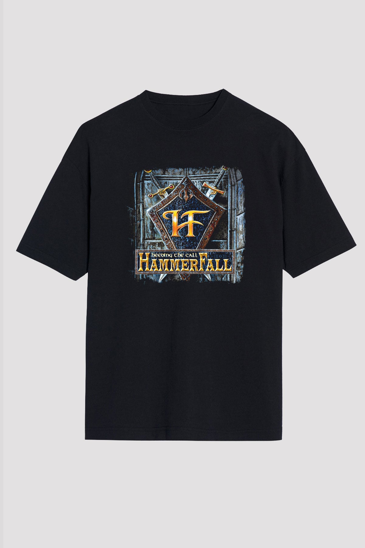 HammerFall Baskılı Unisex Siyah Oversize Tişört