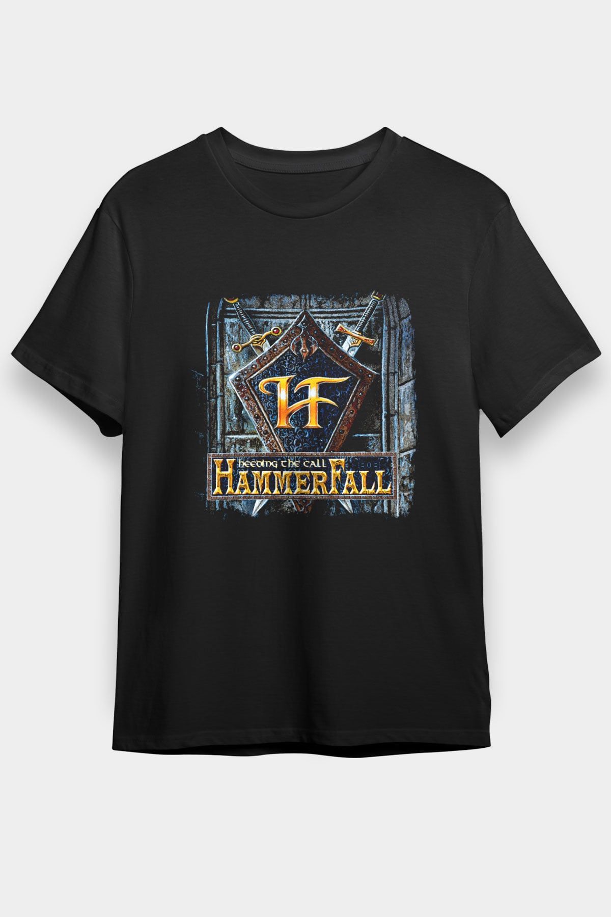 HammerFall Baskılı Unisex Siyah Tişört