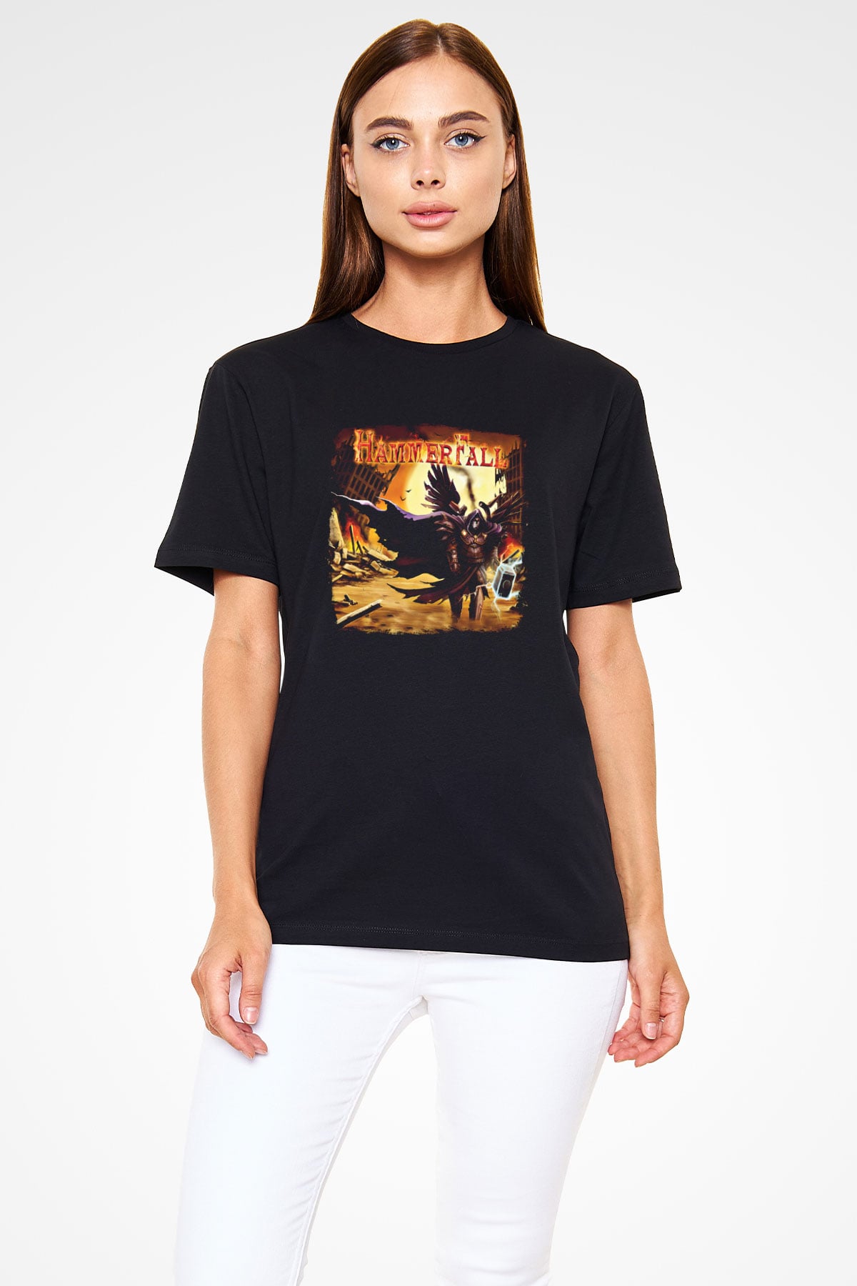 HammerFall Baskılı Unisex Siyah Tişört