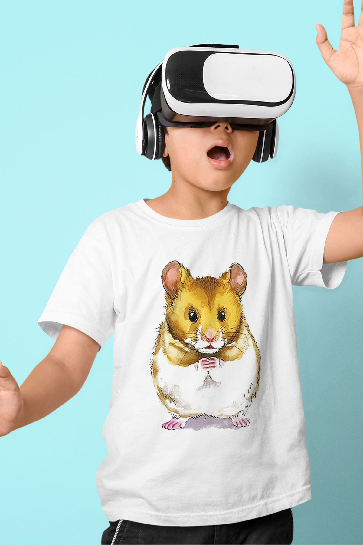 Hamster Baskılı Beyaz Unisex Çocuk Tişört