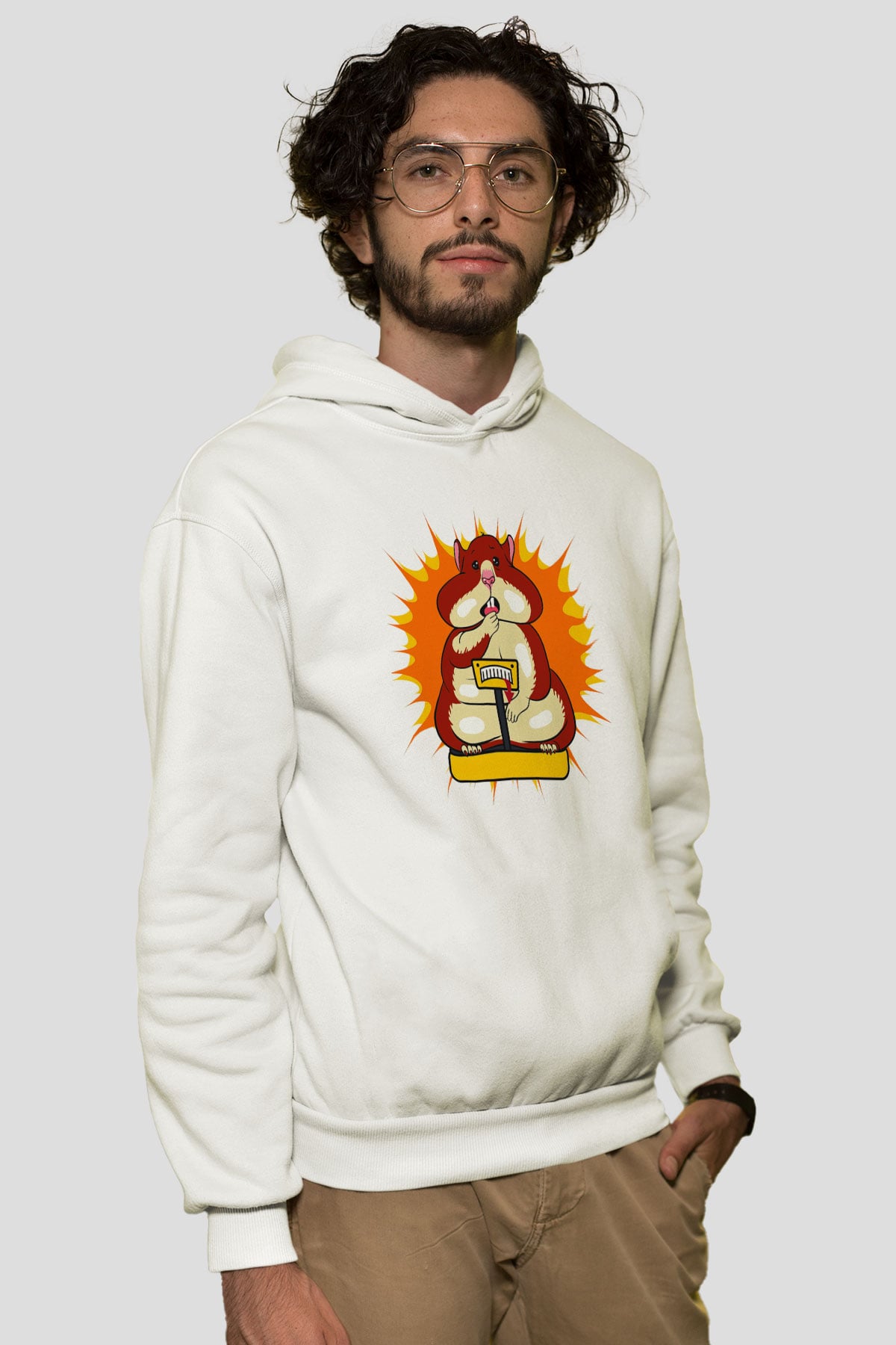 Hamster Beyaz Unisex Kapşonlu Sweatshirt