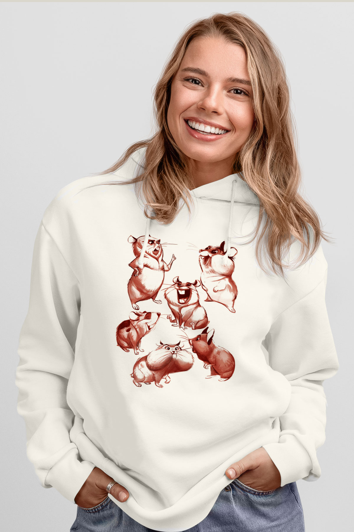 Hamster Beyaz Unisex Kapşonlu Sweatshirt