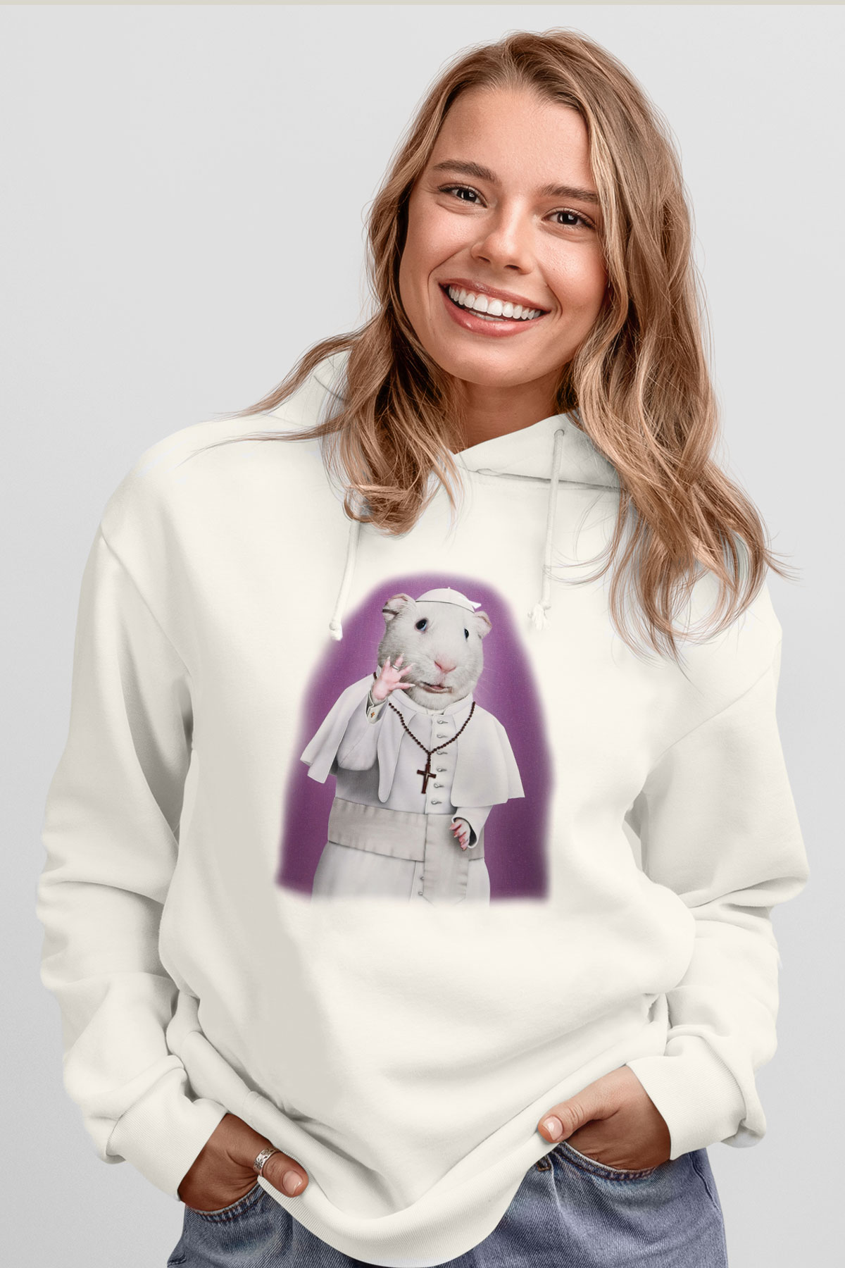 Hamster Beyaz Unisex Kapşonlu Sweatshirt
