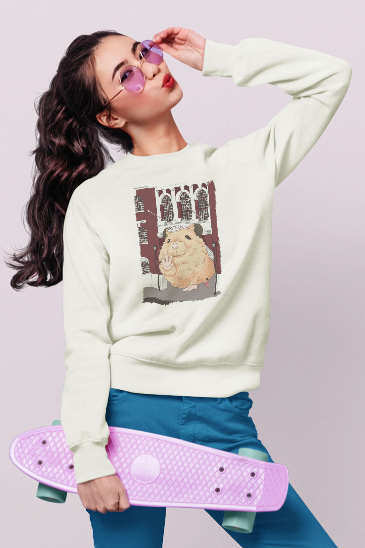Hamster Beyaz Unisex Sweatshirt
