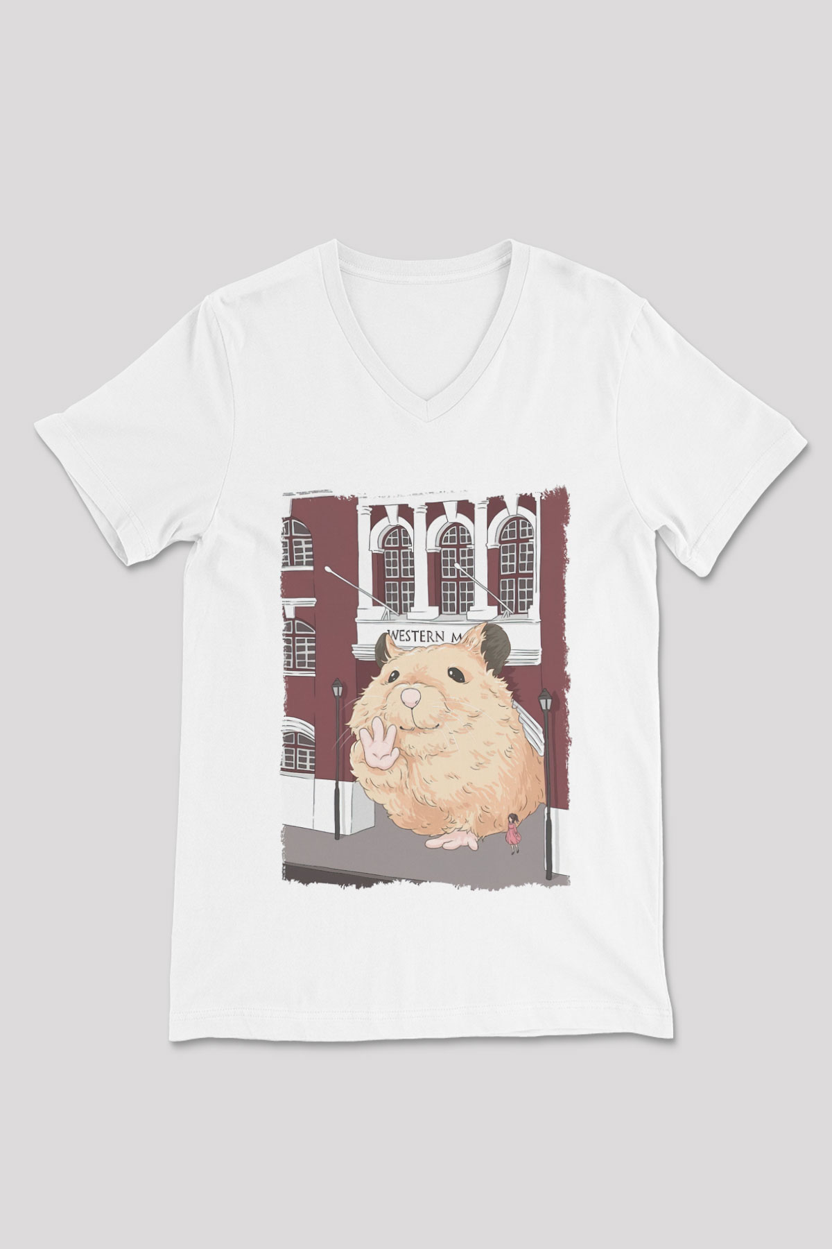 Hamster Beyaz Unisex V Yaka Tişört