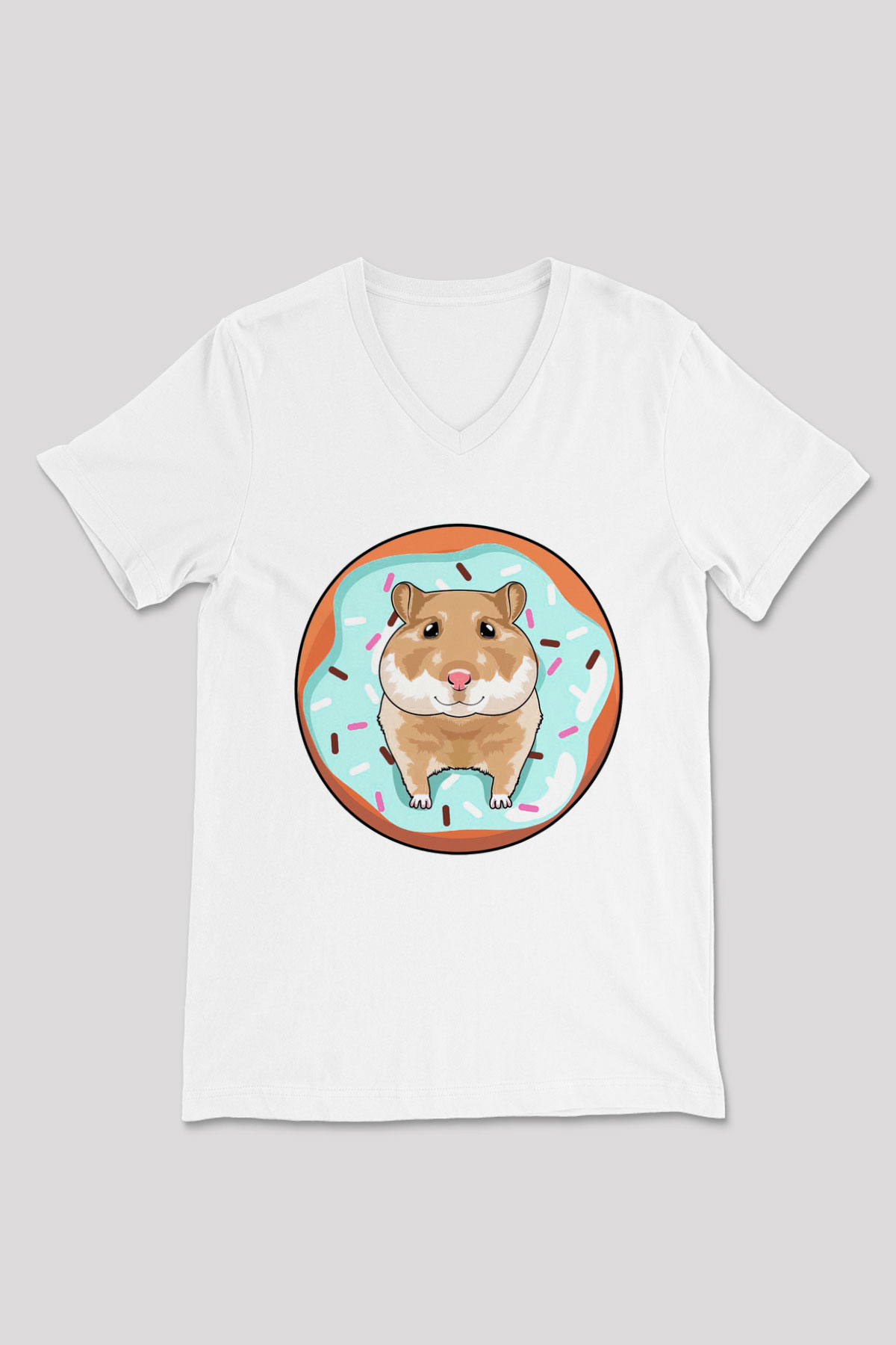 Hamster Beyaz Unisex V Yaka Tişört