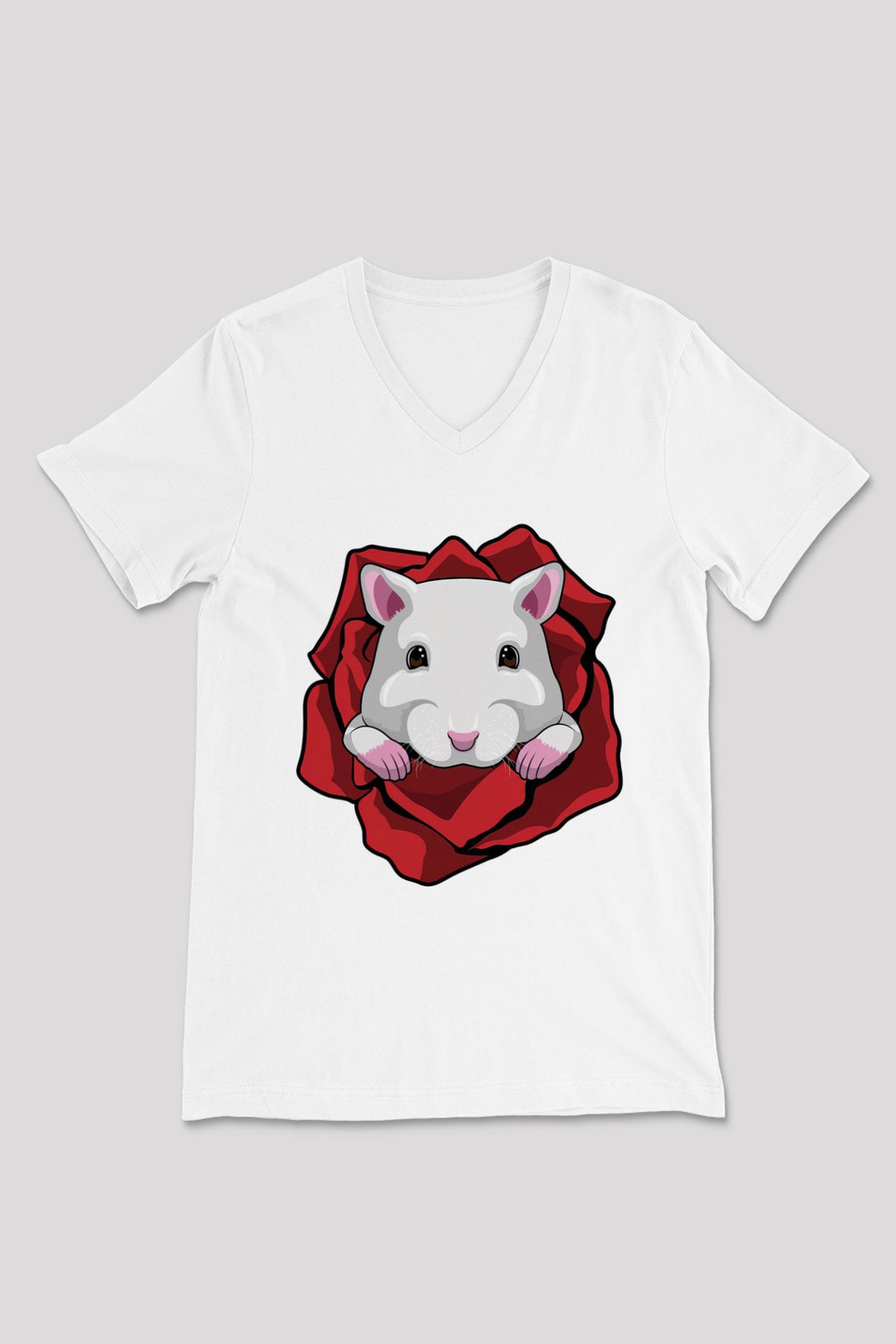 Hamster Beyaz Unisex V Yaka Tişört