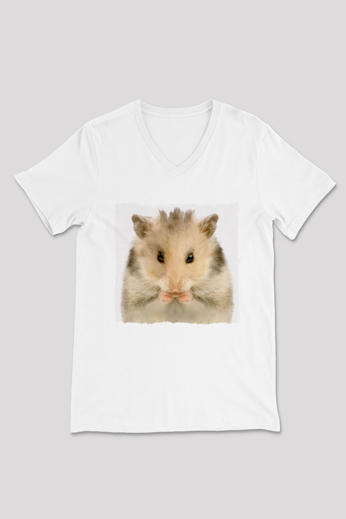 Hamster Beyaz Unisex V Yaka Tişört
