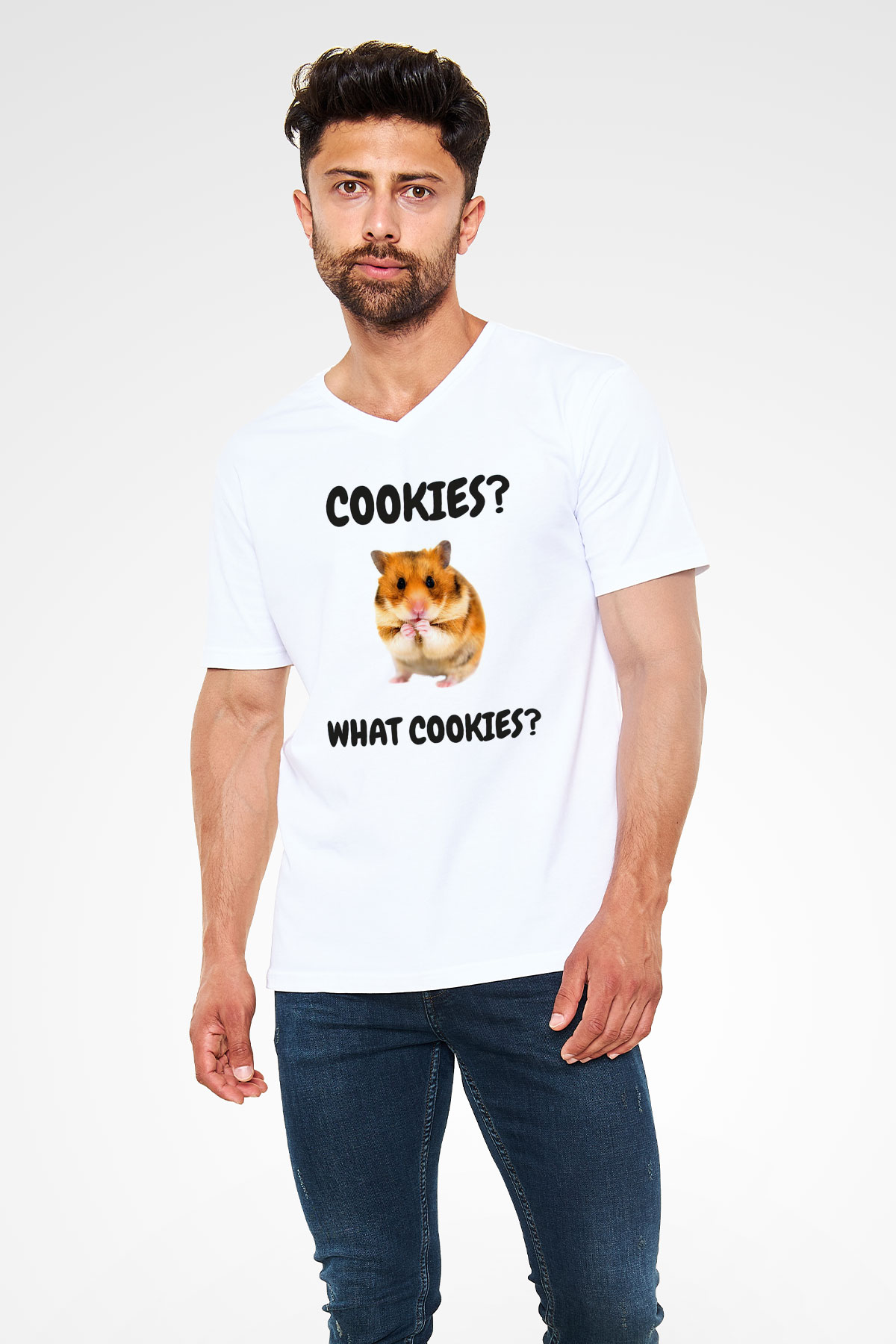 Hamster Beyaz Unisex V Yaka Tişört
