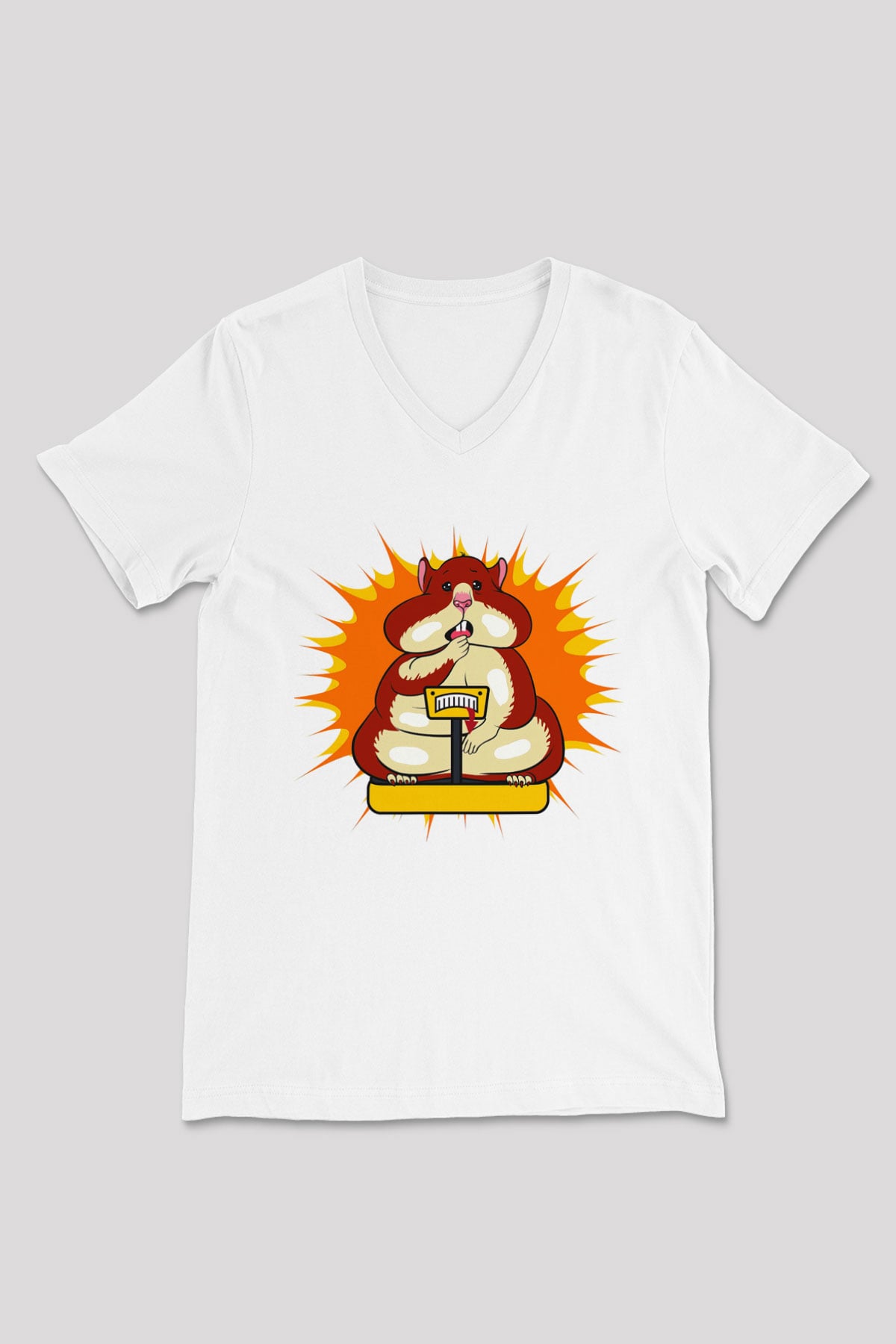 Hamster Beyaz Unisex V Yaka Tişört T-Shirt