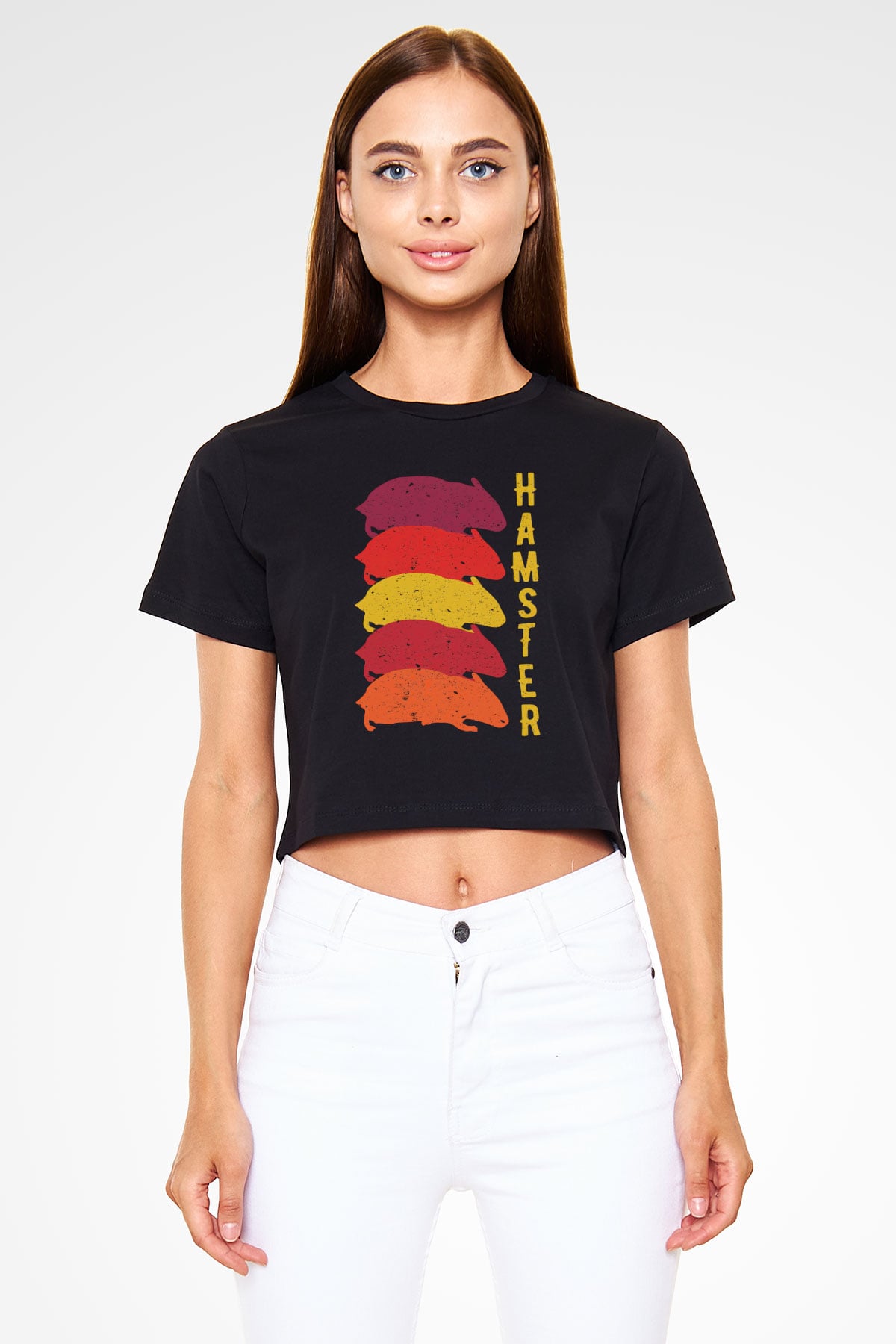 Hamster Siyah  Crop Top Tişört