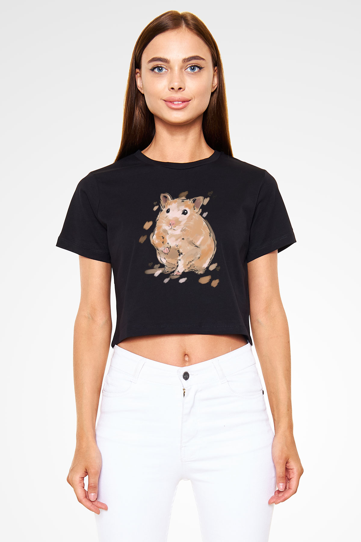 Hamster Siyah  Crop Top Tişört