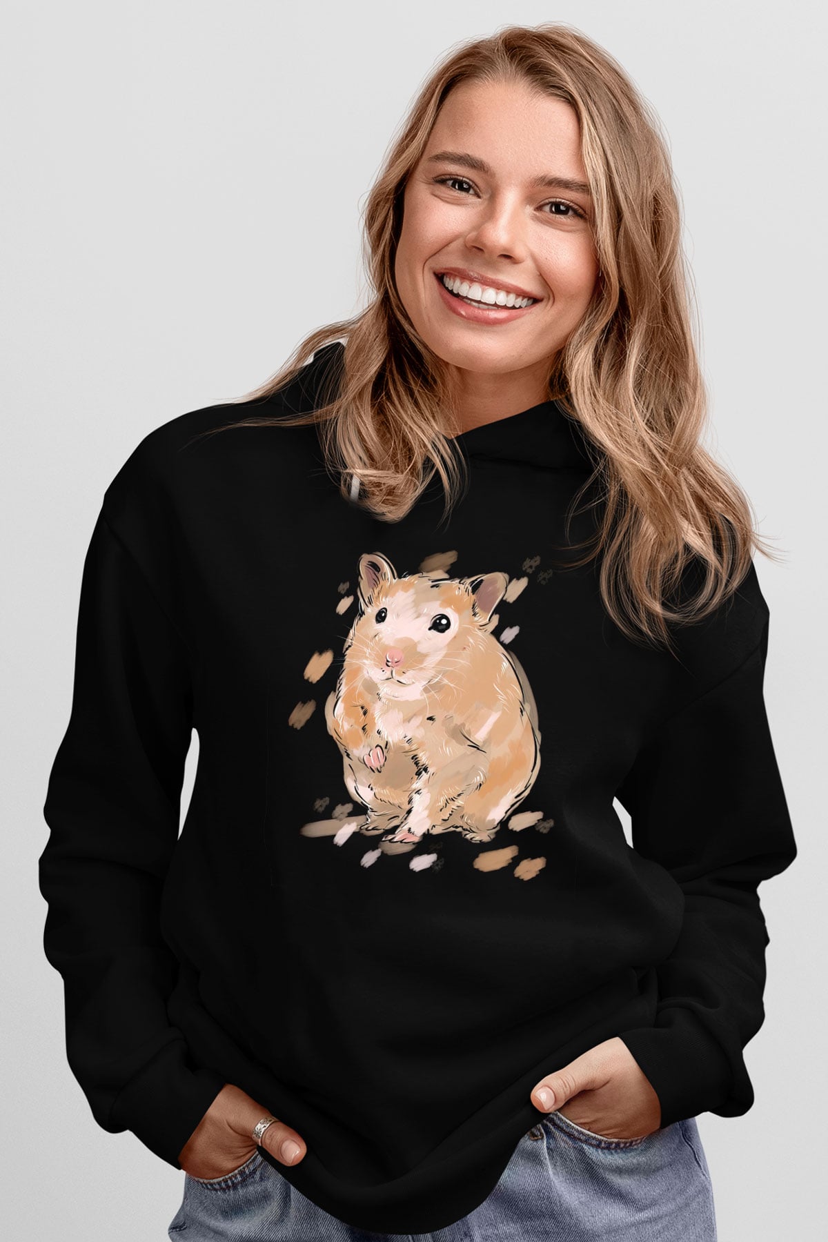 Hamster Siyah Unisex Hoodie