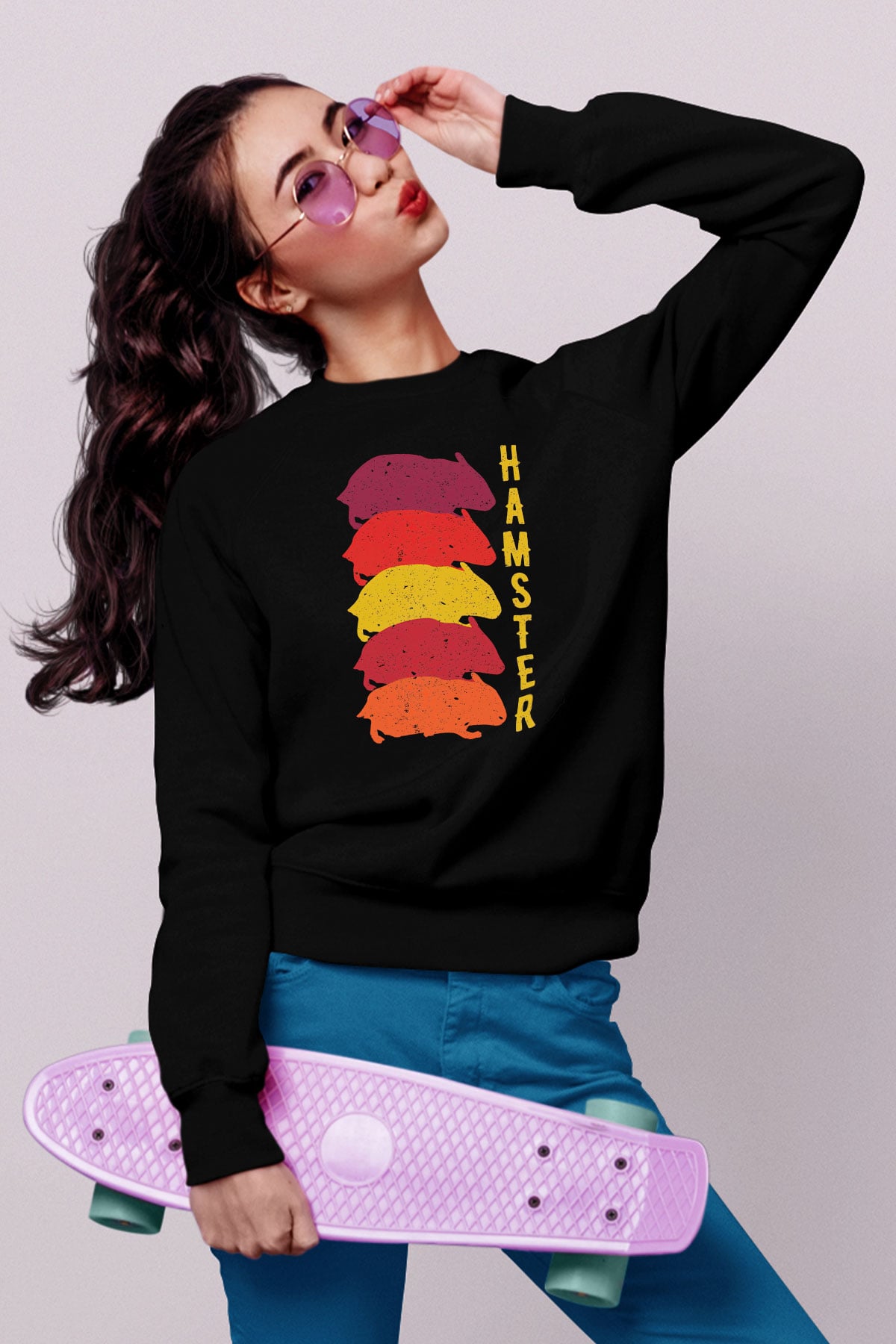 Hamster Siyah Unisex Sweatshirt