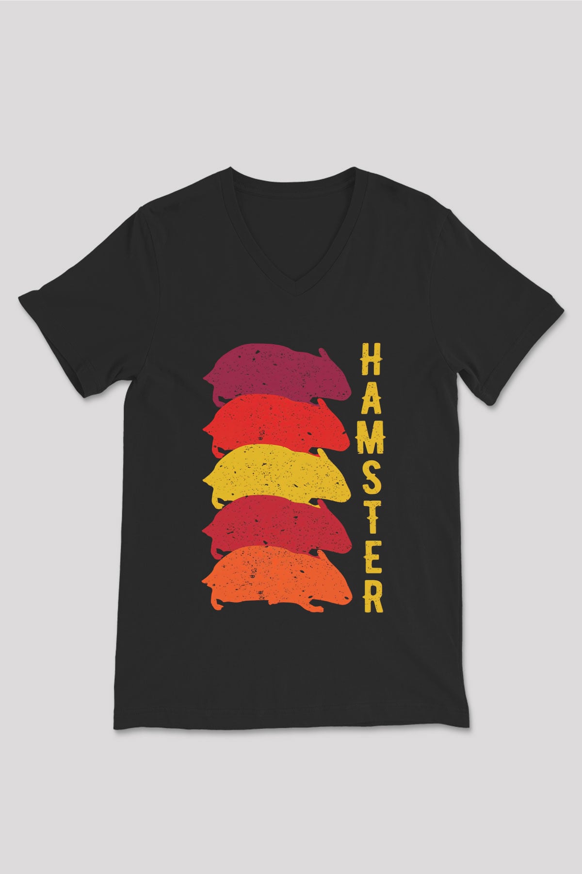 Hamster Siyah Unisex V Yaka Tişört