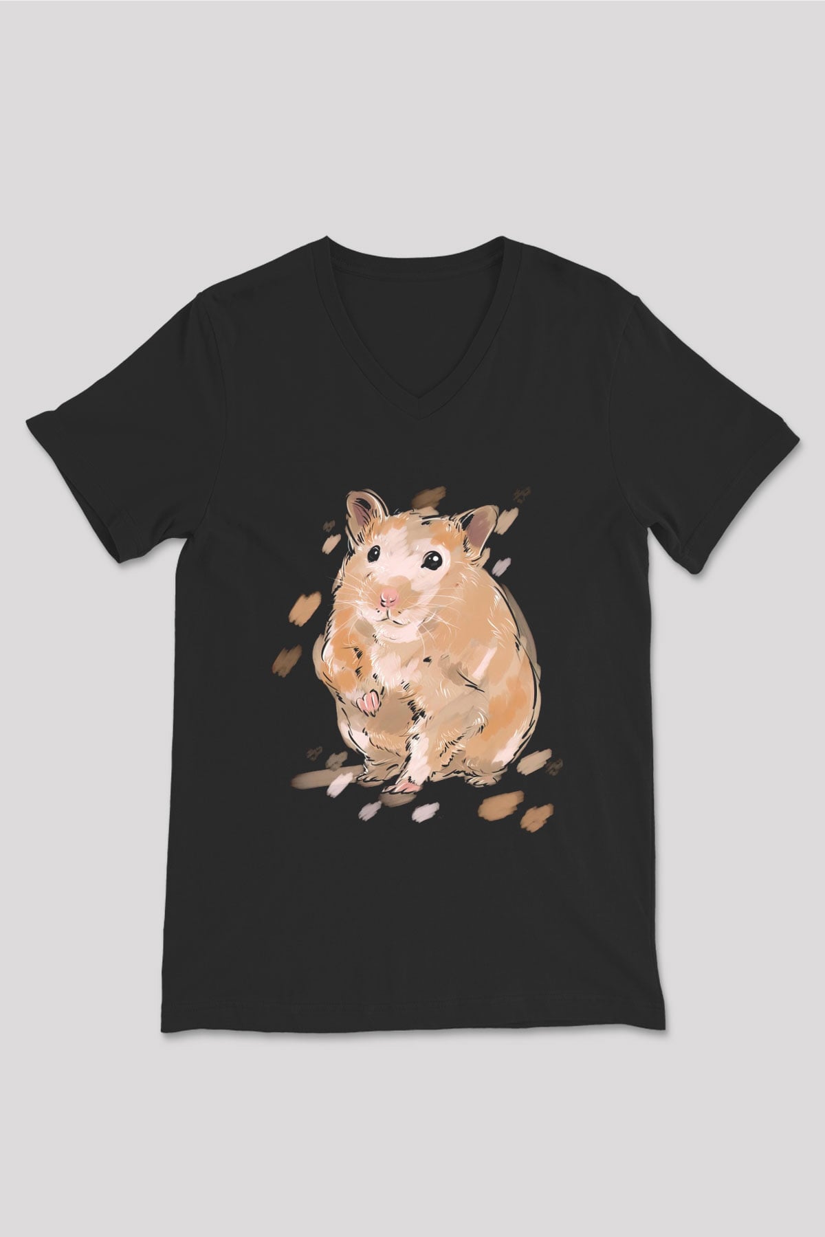 Hamster Siyah Unisex V Yaka Tişört