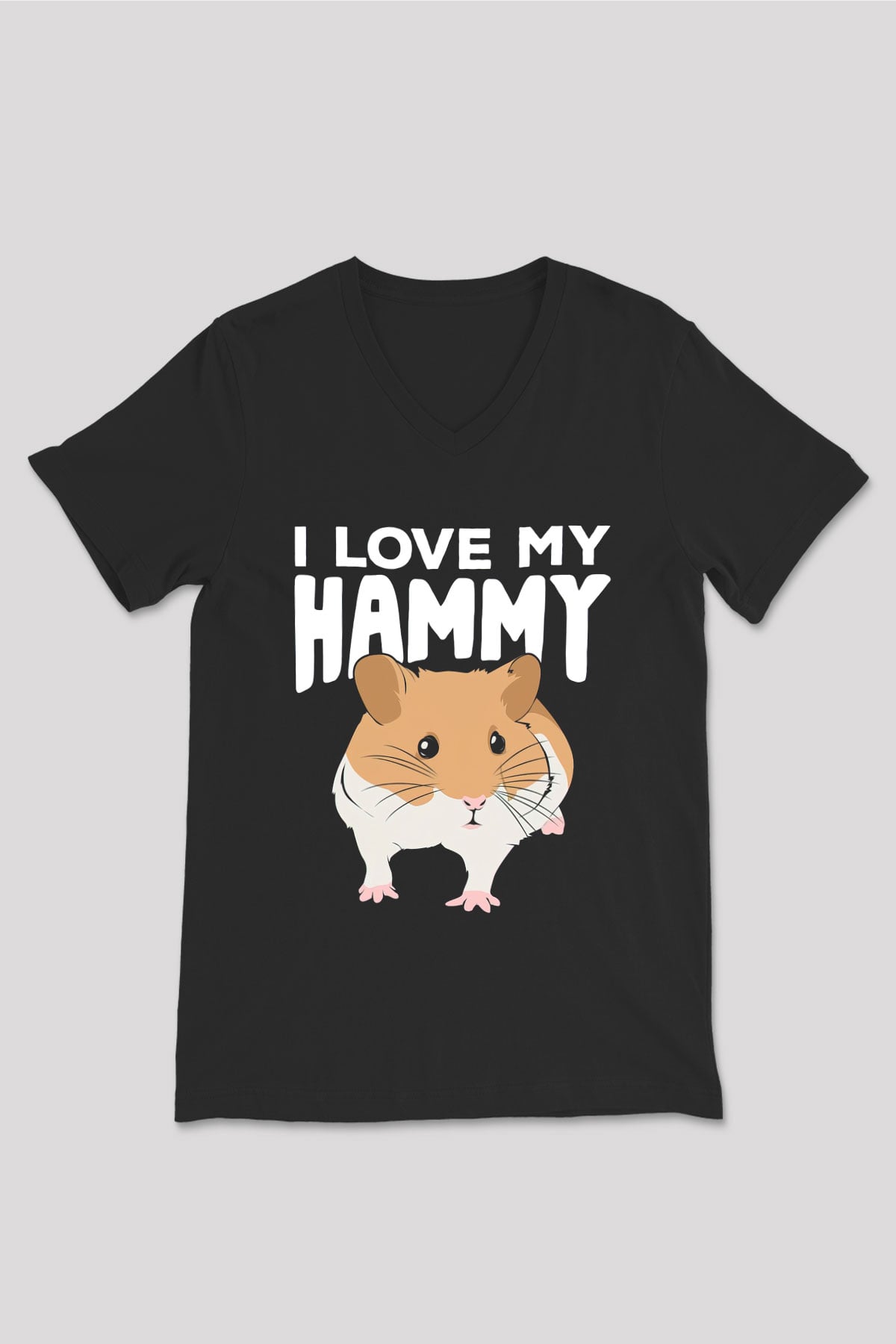 Hamster Siyah Unisex V Yaka Tişört