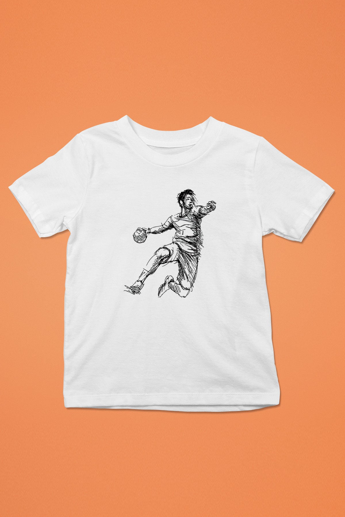 Handball Baskılı Unisex Beyaz Çocuk Tişört - Tshirt