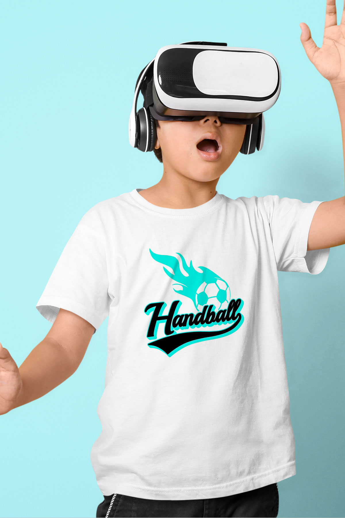 Handball Baskılı Unisex Beyaz Çocuk Tişört - Tshirt