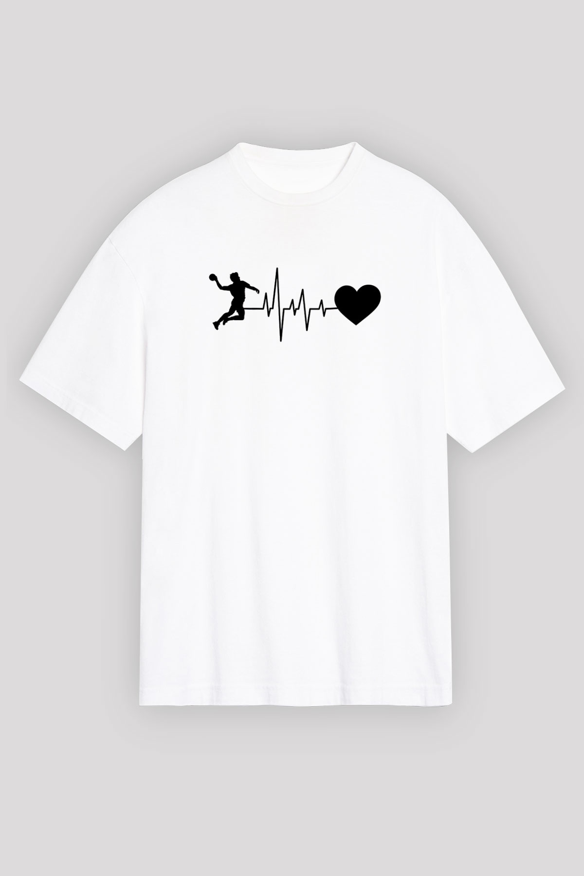 Handball Baskılı Unisex Beyaz Oversize Tişört - Tshirt