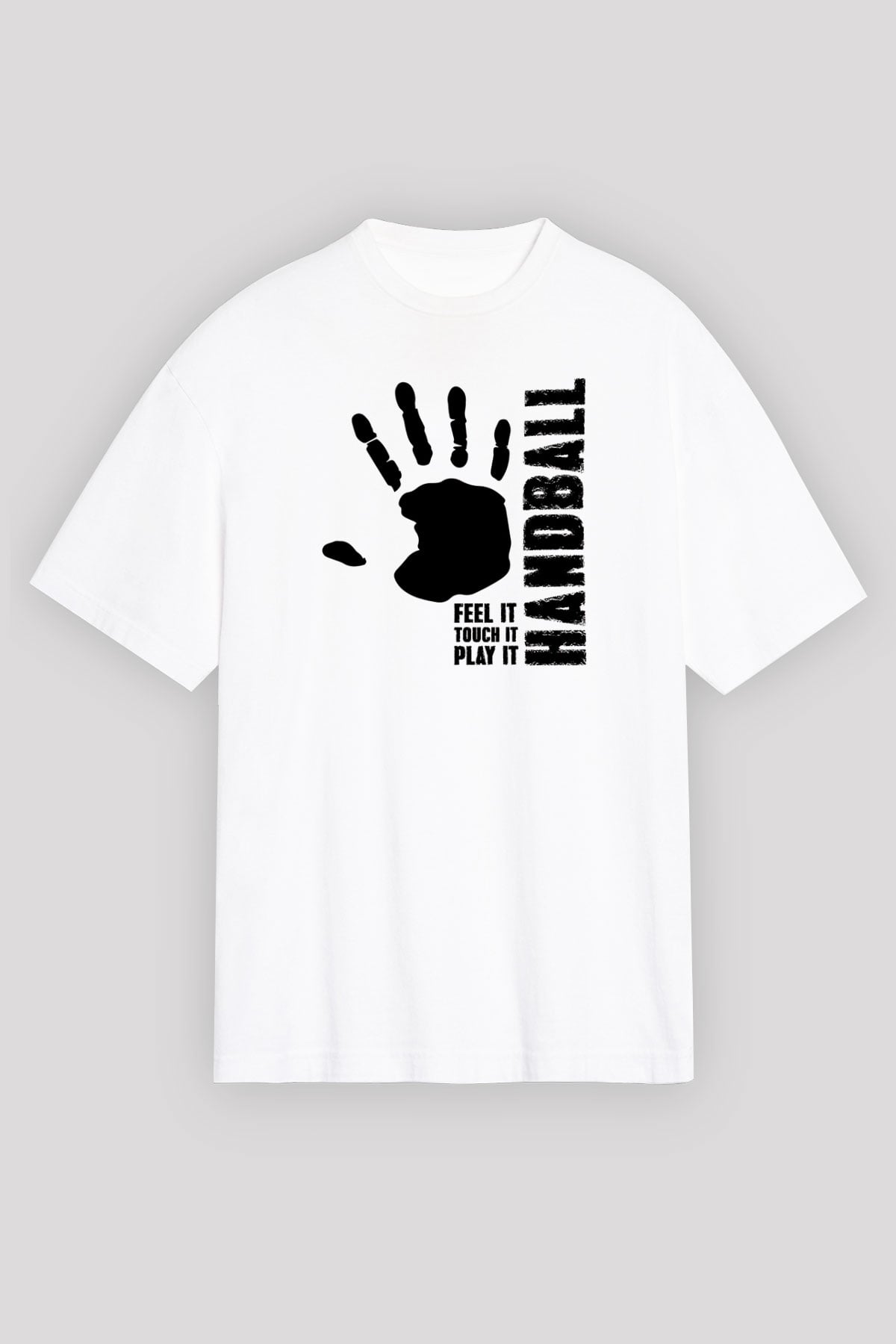 Handball Baskılı Unisex Beyaz Oversize Tişört - Tshirt