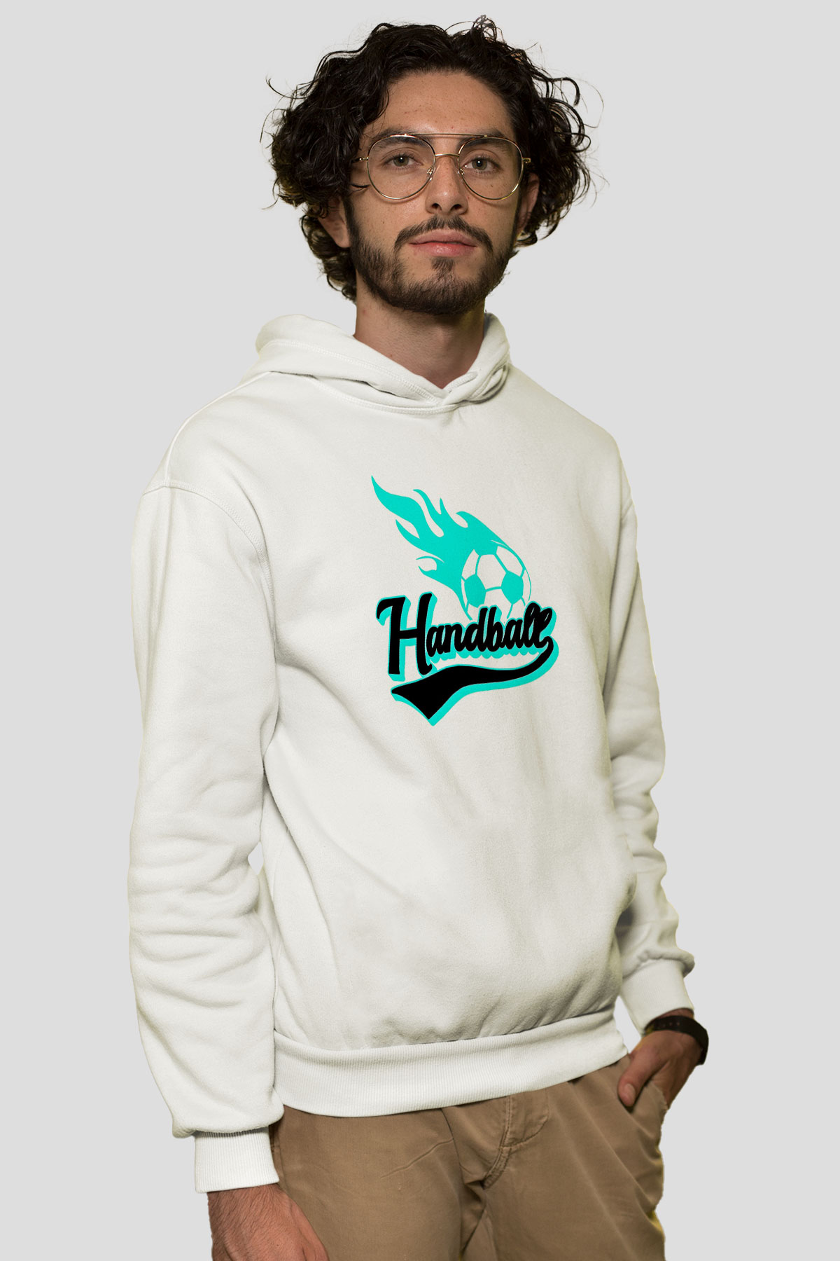 Handball Baskılı Unisex Ekru Hoodie