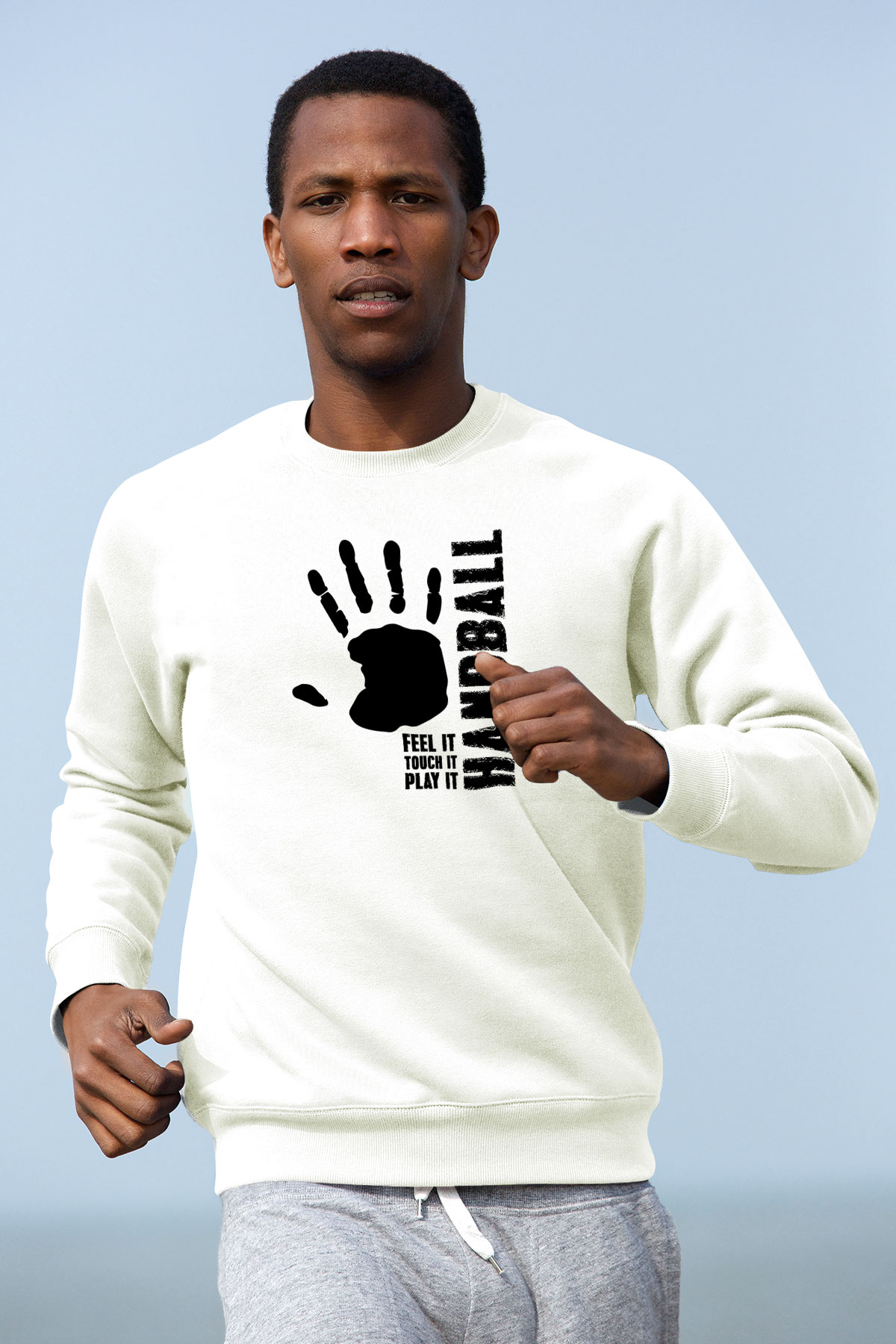Handball Baskılı Unisex Ekru Sweatshirt