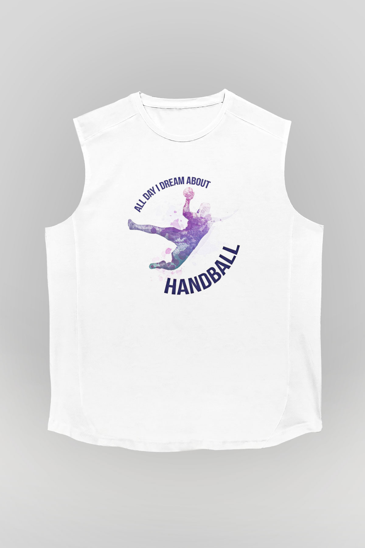 Handball Baskılı Unisex Kolsuz Beyaz Tişört