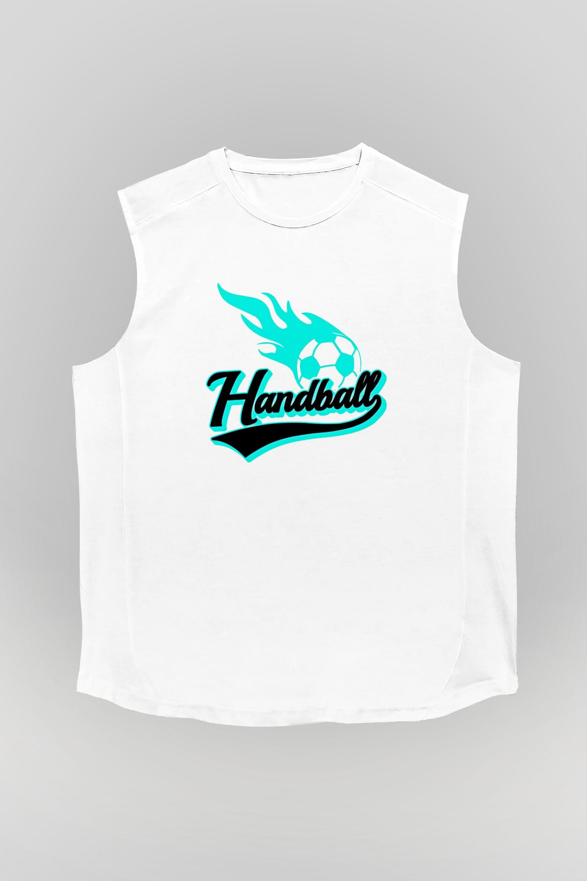 Handball Baskılı Unisex Kolsuz Beyaz Tişört