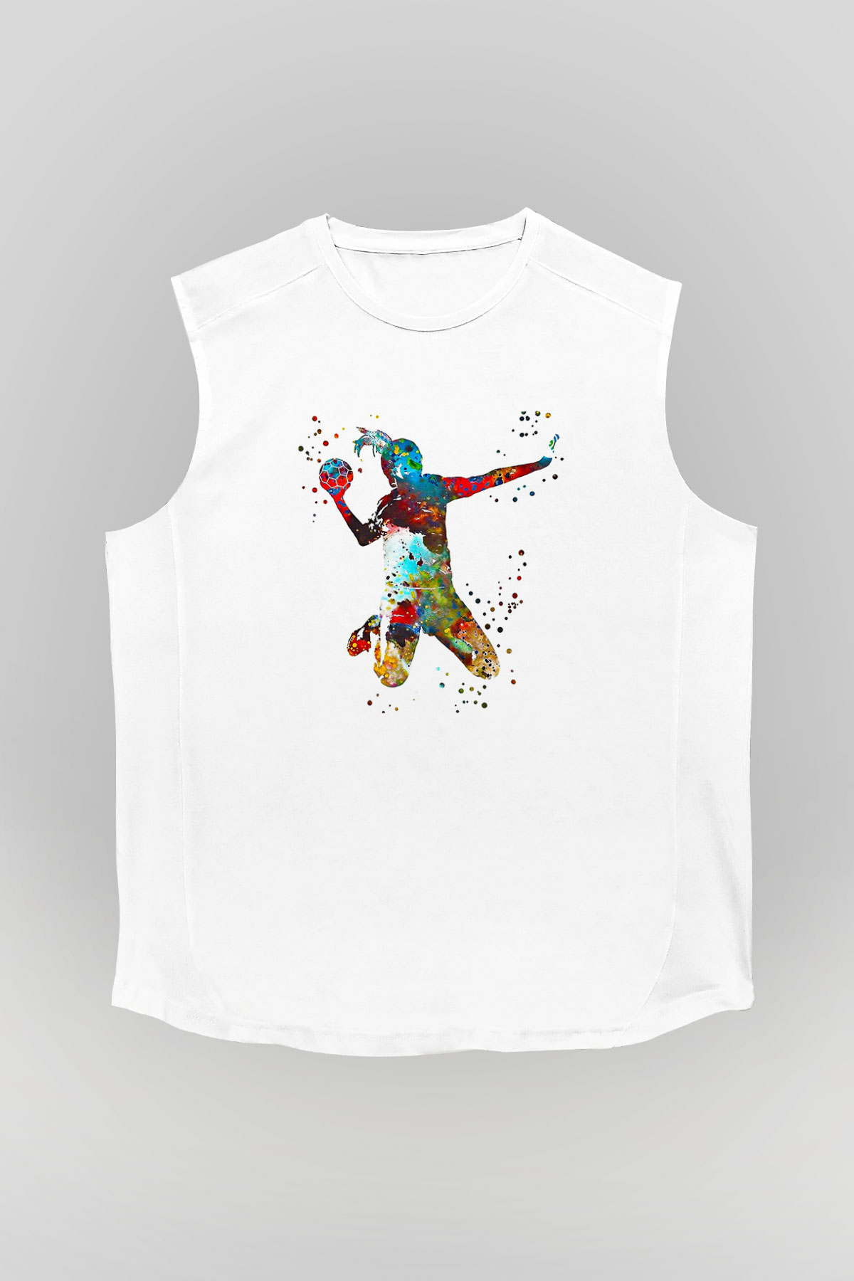 Handball Baskılı Unisex Kolsuz Beyaz Tişört