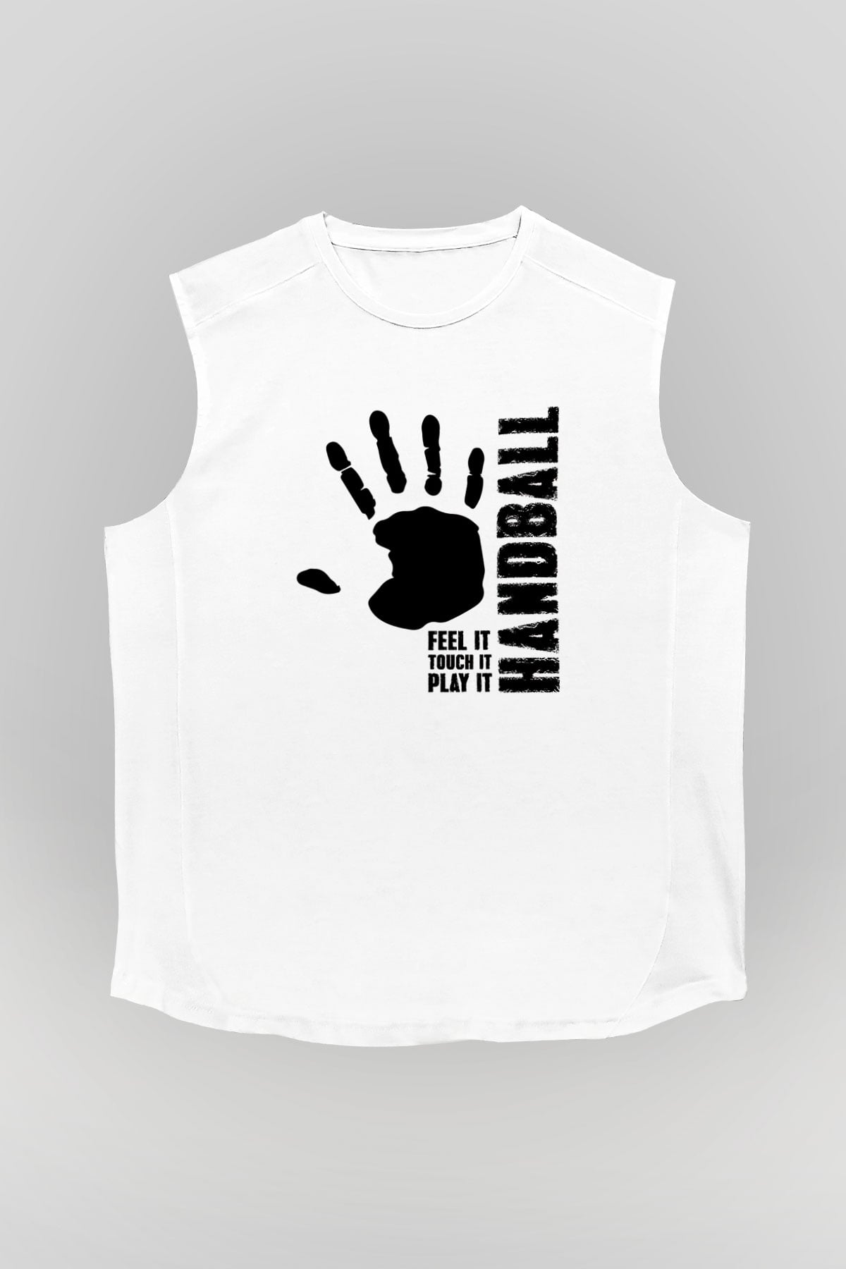 Handball Baskılı Unisex Kolsuz Beyaz Tişört