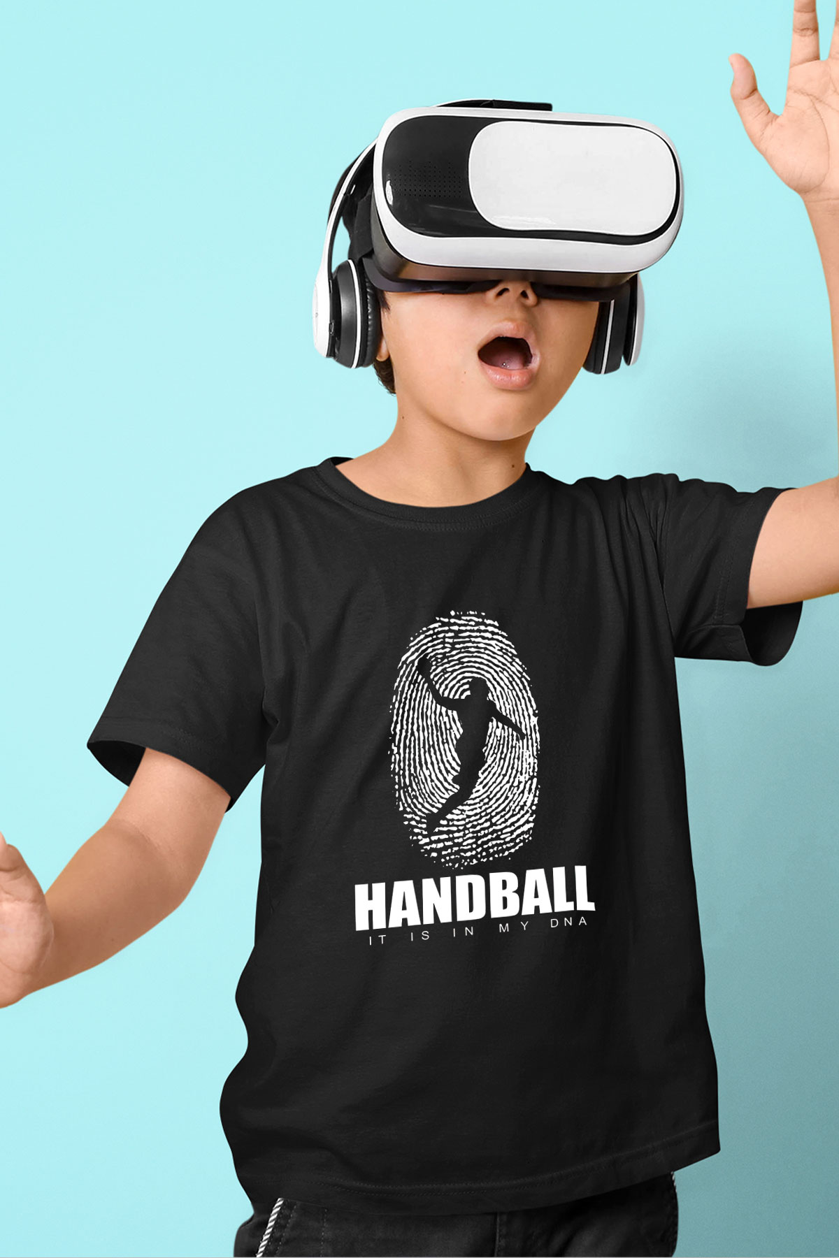 Handball Baskılı Unisex Siyah Çocuk Tİşörtü - Tshirt