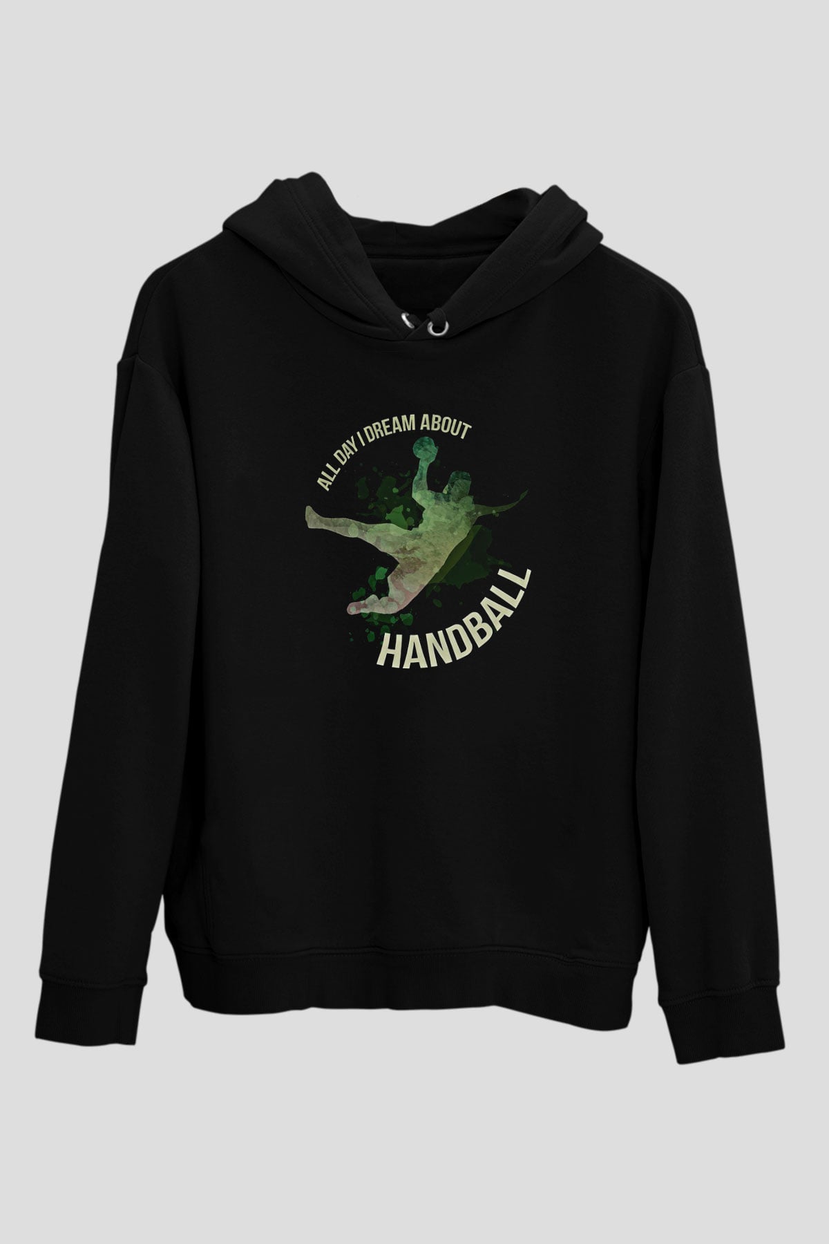 Handball Baskılı Unisex Siyah Hoodie