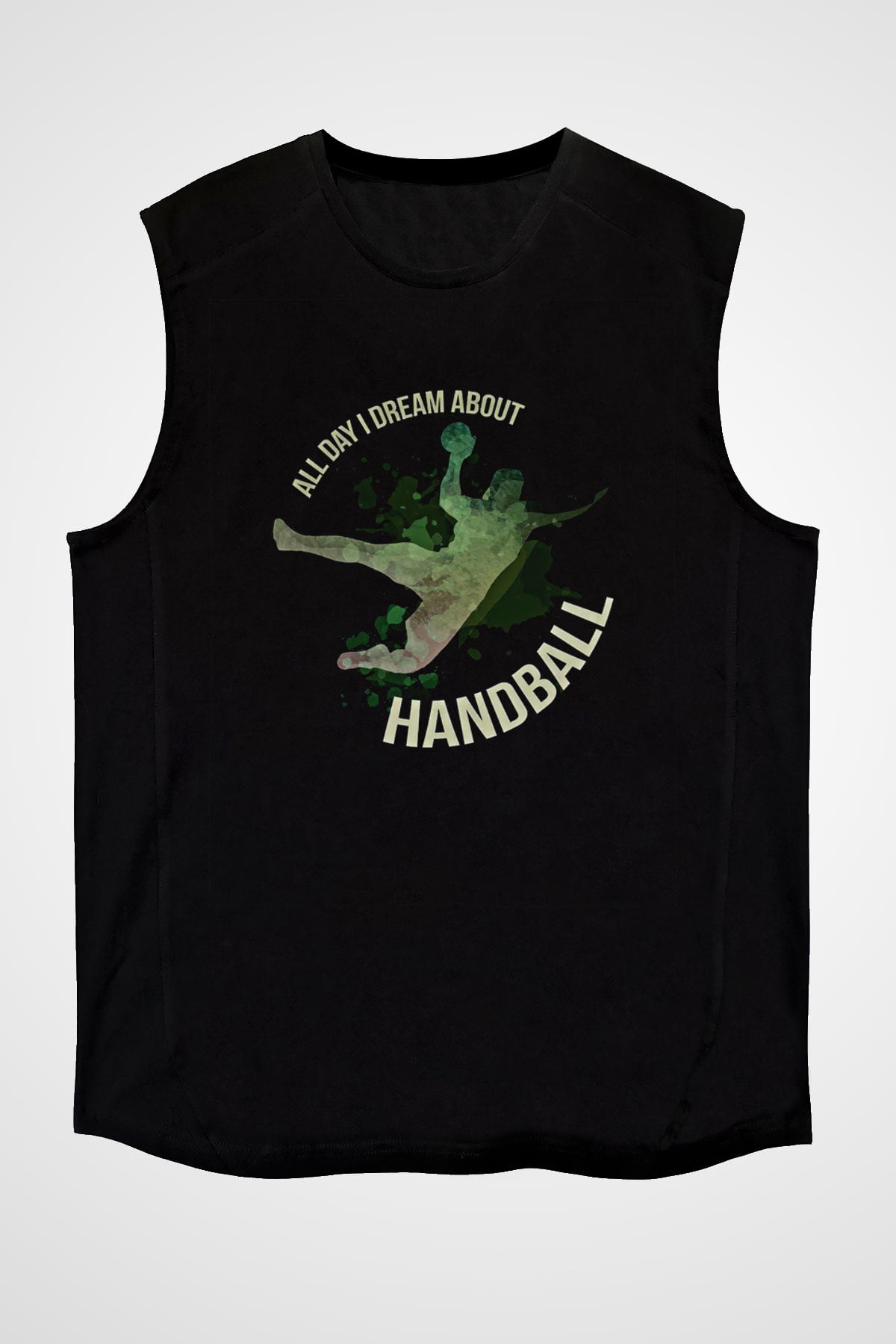 Handball Baskılı Unisex Siyah Kolsuz Tişört
