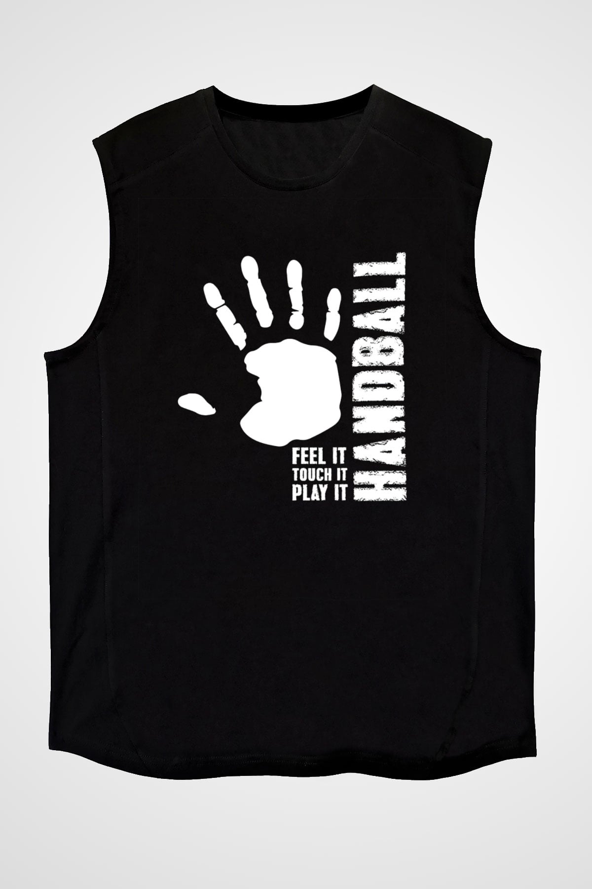 Handball Baskılı Unisex Siyah Kolsuz Tişört