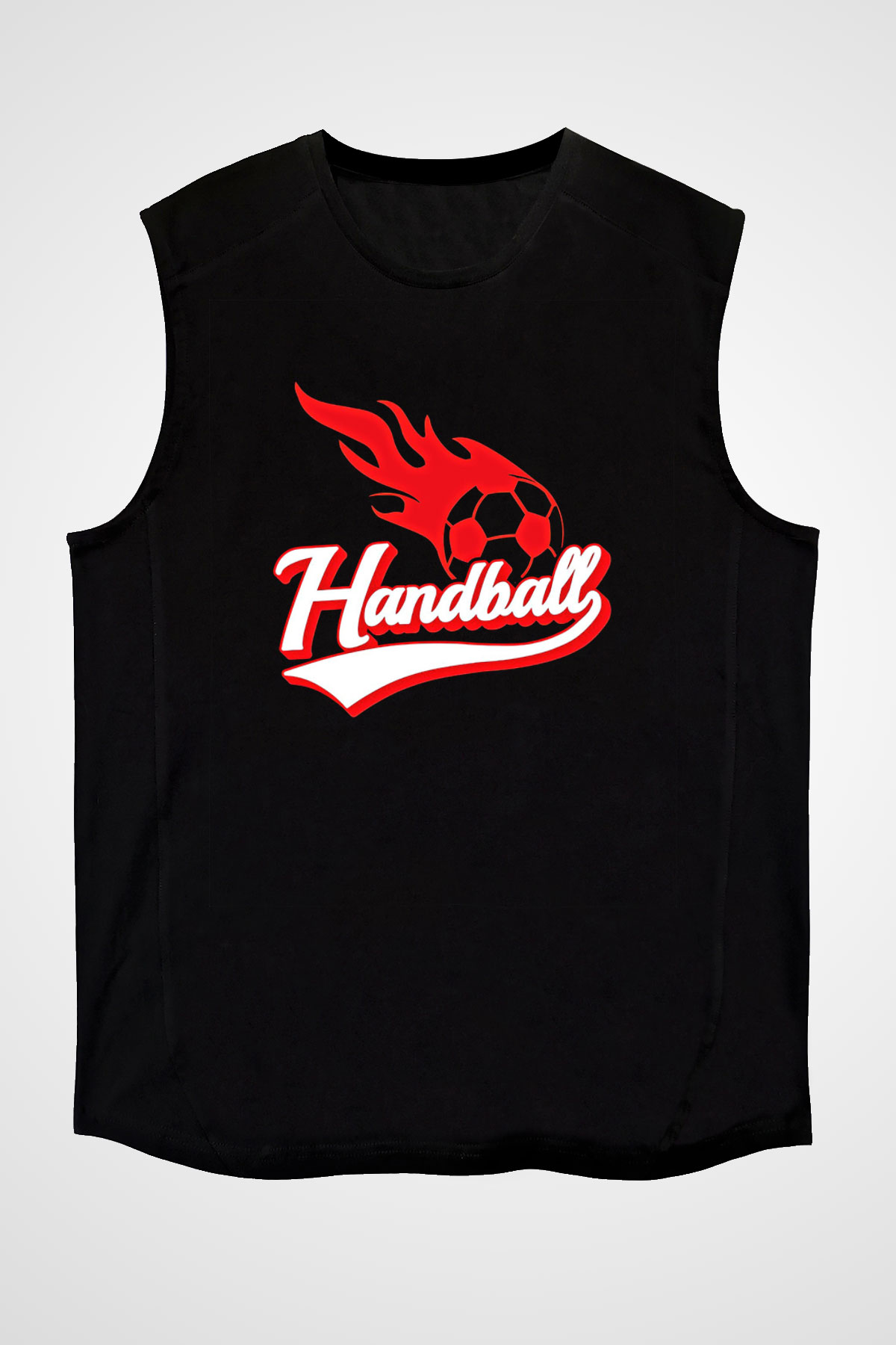 Handball Baskılı Unisex Siyah Kolsuz Tişört