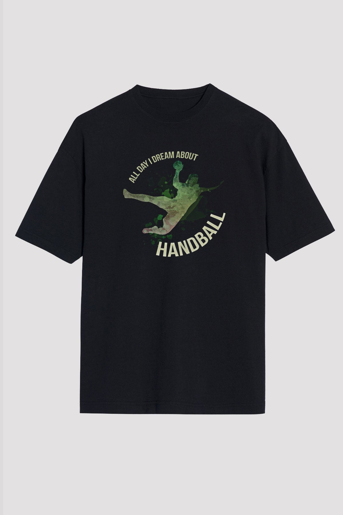 Handball Baskılı Unisex Siyah Oversize Tişört