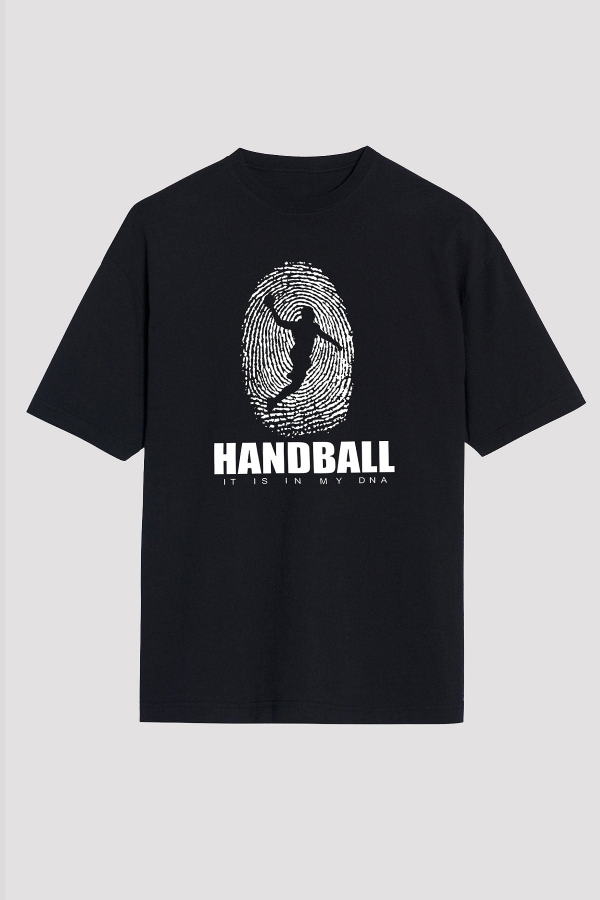 Handball Baskılı Unisex Siyah Oversize Tişört