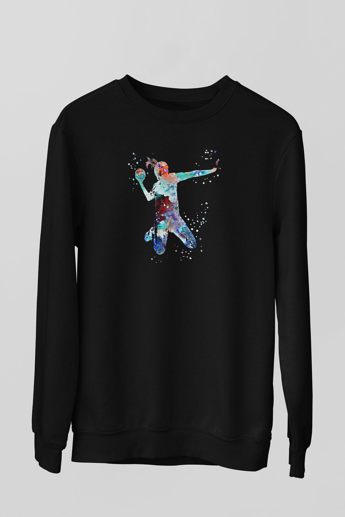 Handball Baskılı Unisex Siyah Sweatshirt