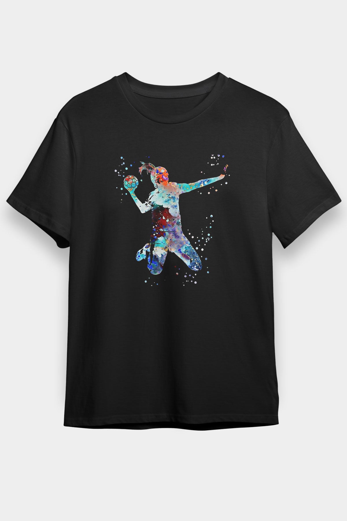 Handball Baskılı Unisex Siyah Tişört - Tshirt