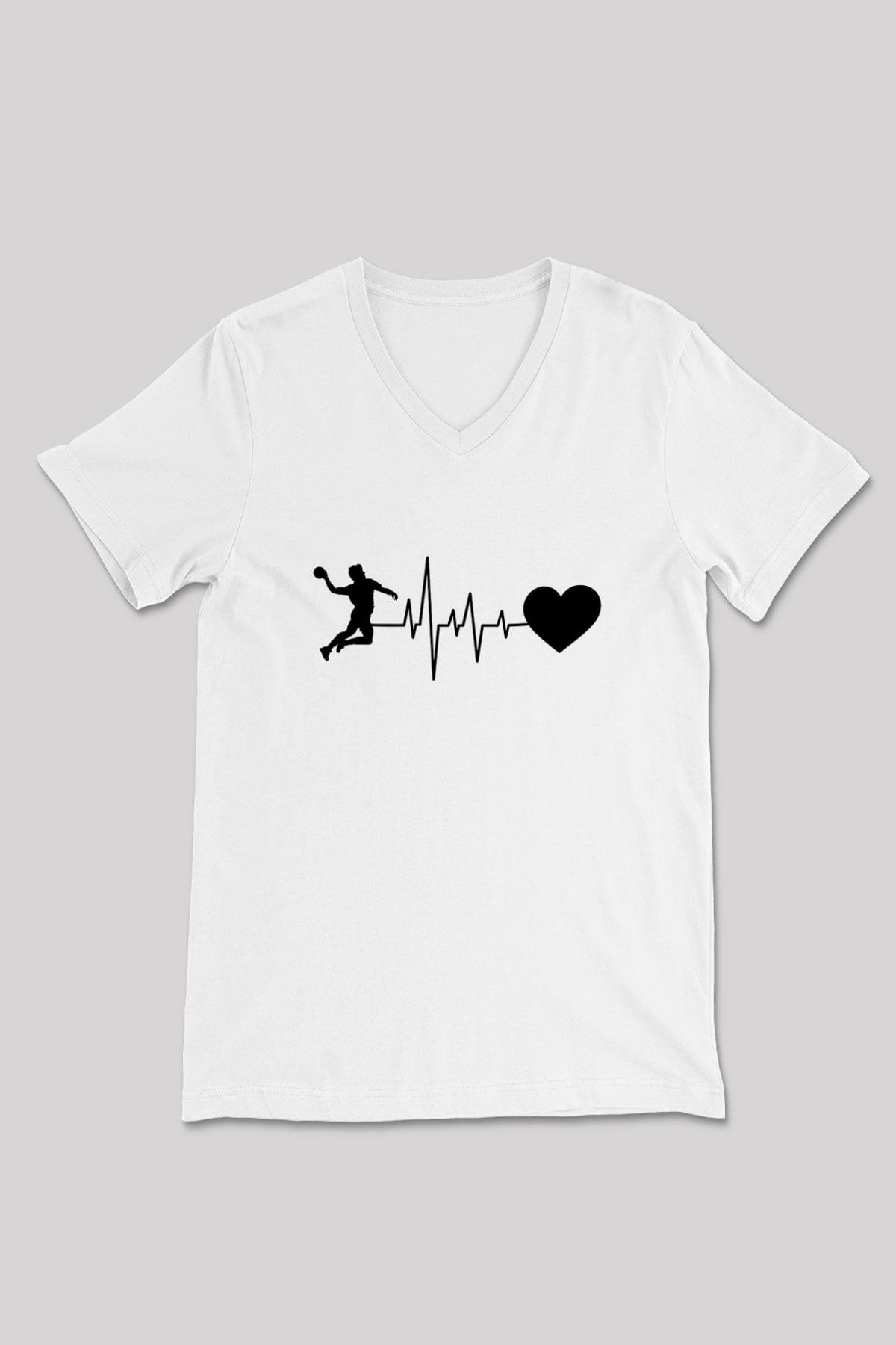 Handball Baskılı Unisex V Yaka Tişört - Tshirt