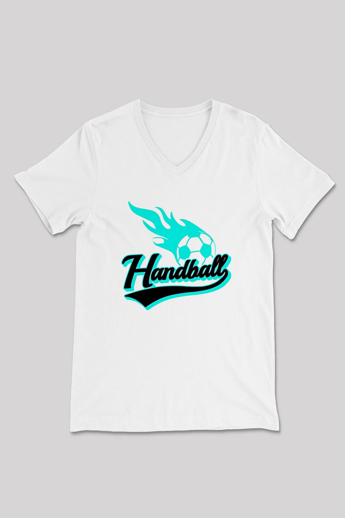 Handball Baskılı Unisex V Yaka Tişört - Tshirt