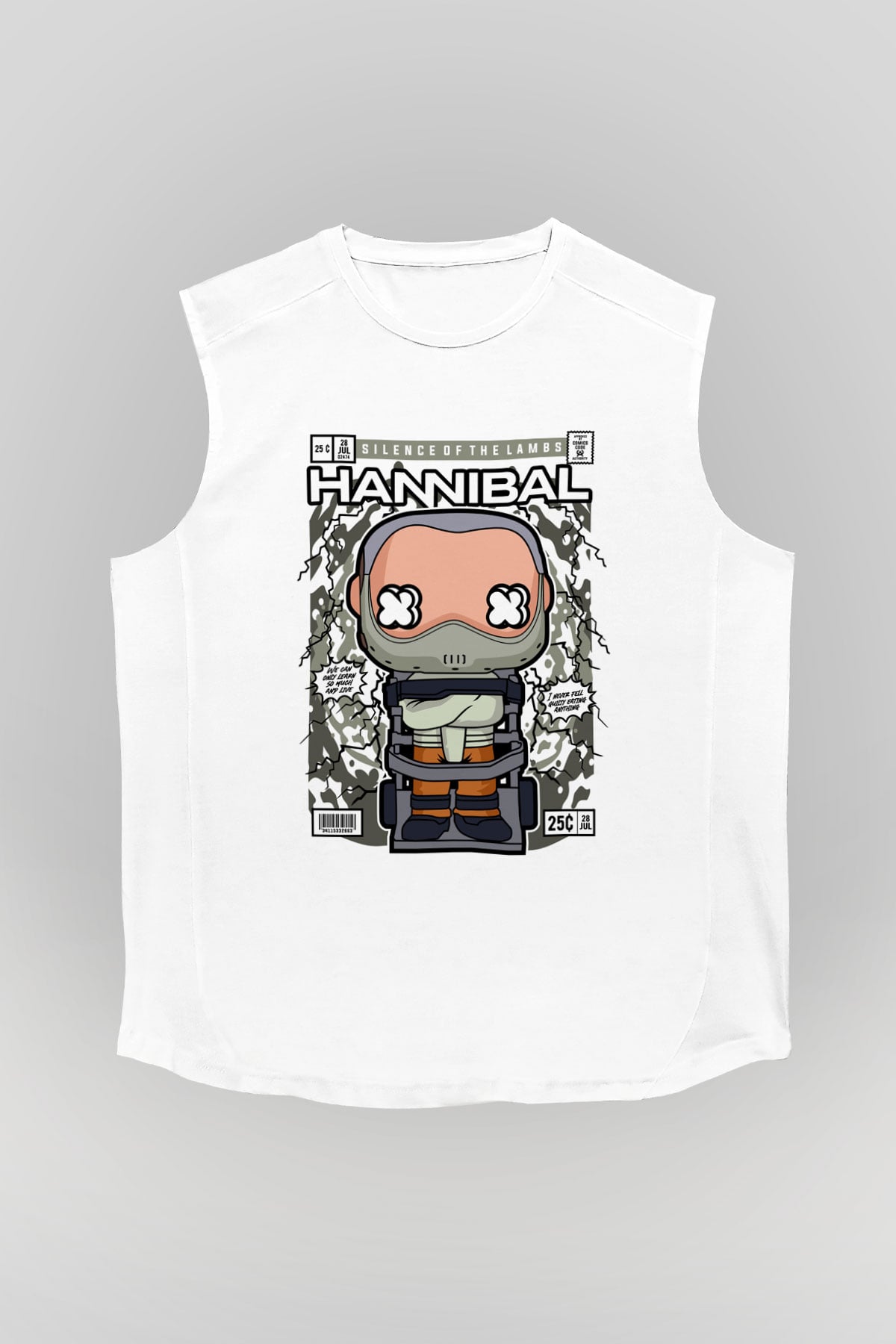 Hannibal Baskılı Unisex Beyaz Kolsuz Tişört